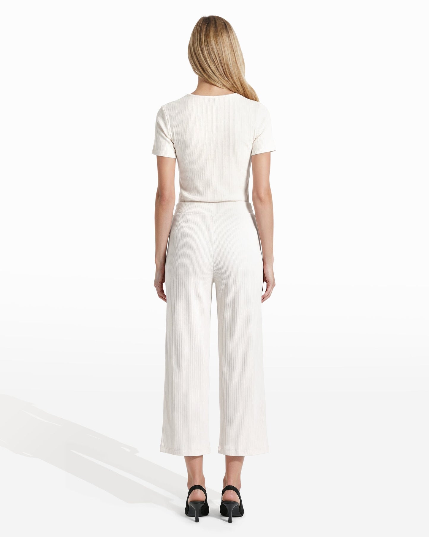 Anne Klein Wide Leg Crop Pull-On Pants with Wide Waistband in WHITE DOVE | Anne K