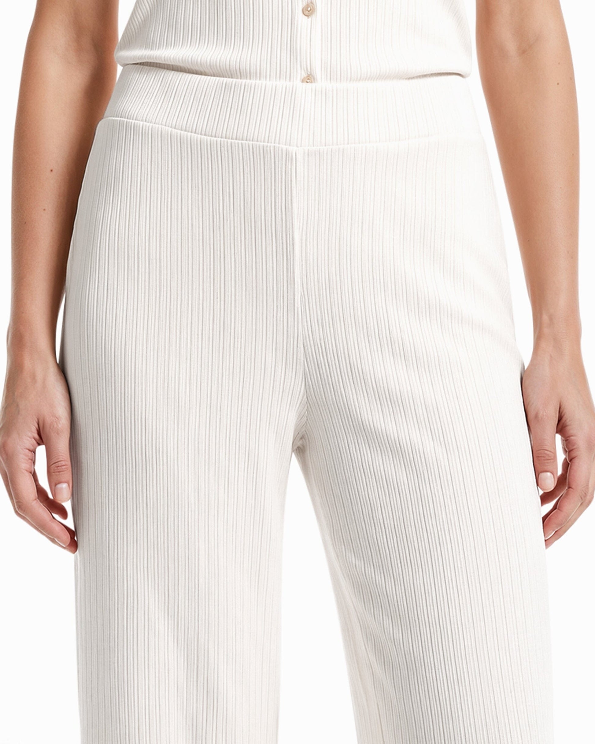 Anne Klein Wide Leg Crop Pull-On Pants with Wide Waistband in WHITE DOVE | Anne K