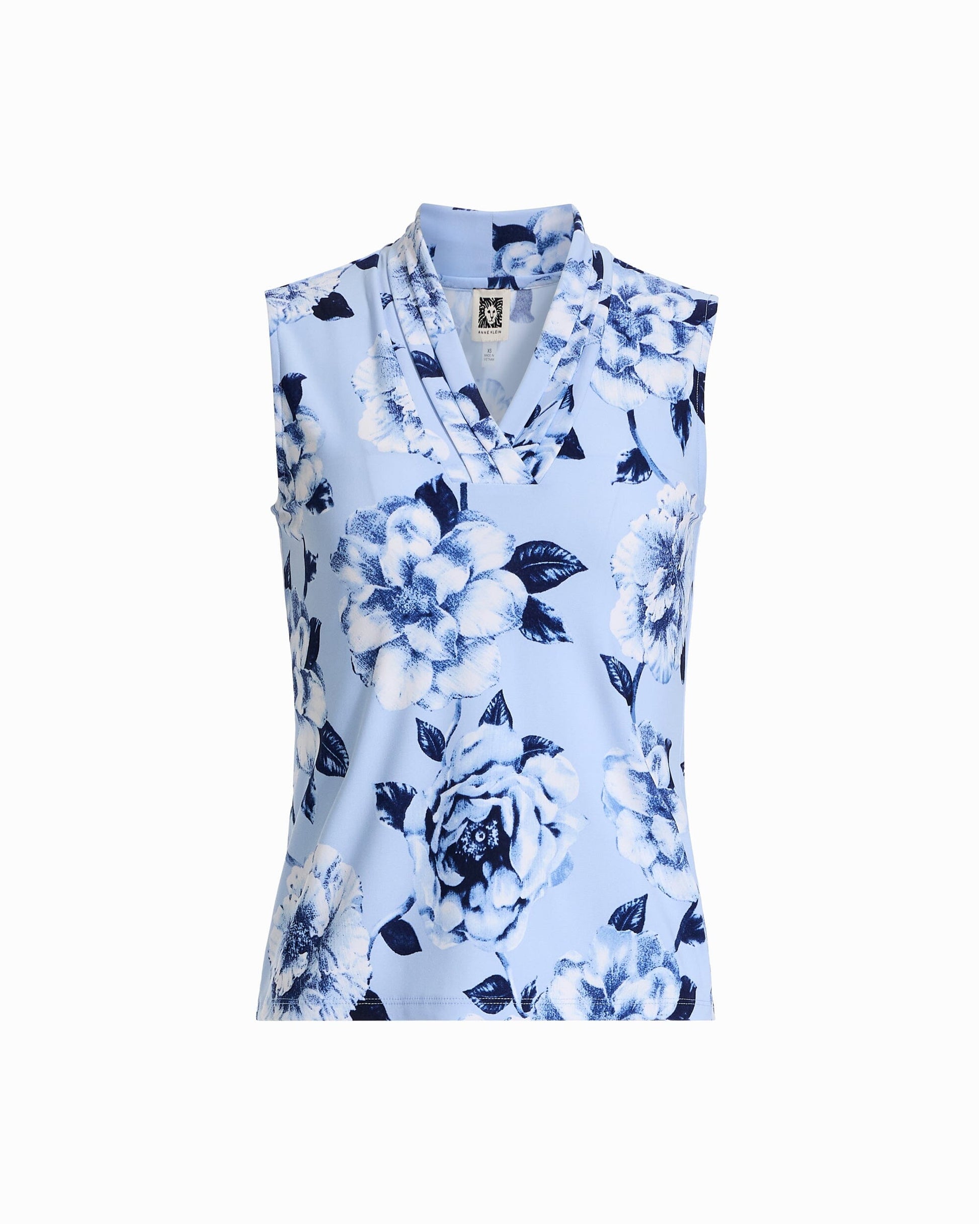 Anne Klein Triple Pleat V-Neck Sleeveless Knit Top