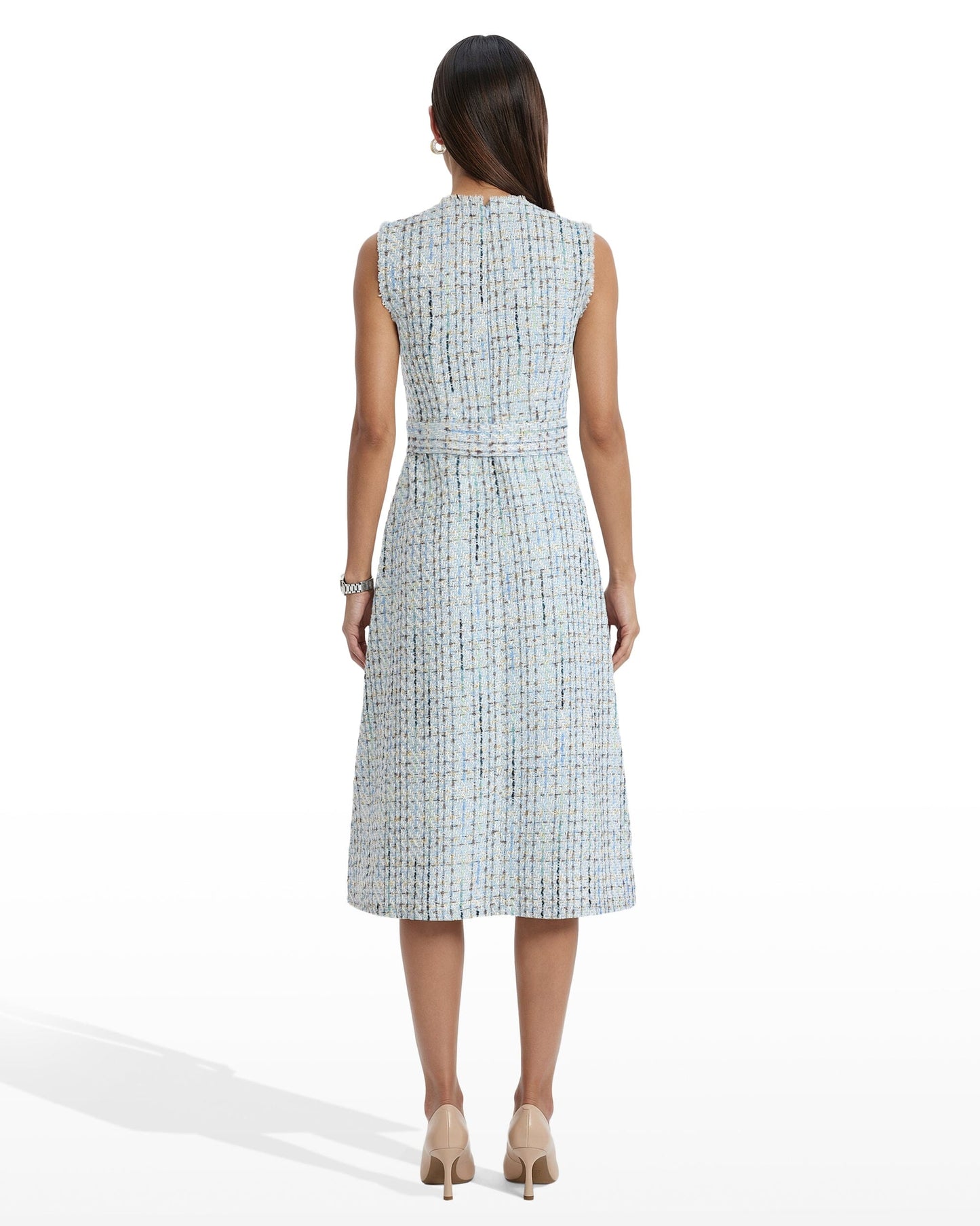 Anne Klein Fringed Tweed Midi Dress with Belt