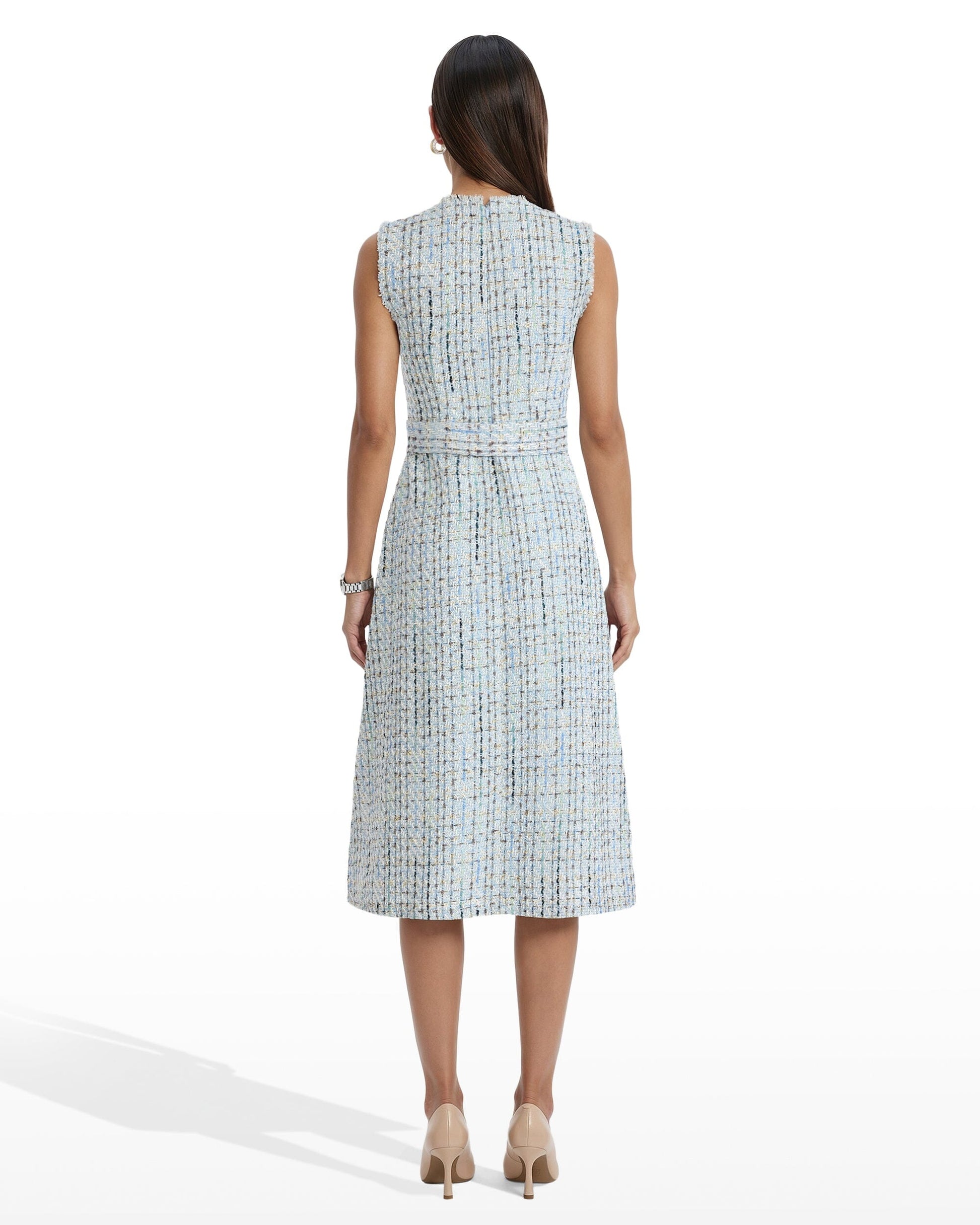 Anne Klein Fringed Tweed Midi Dress with Belt