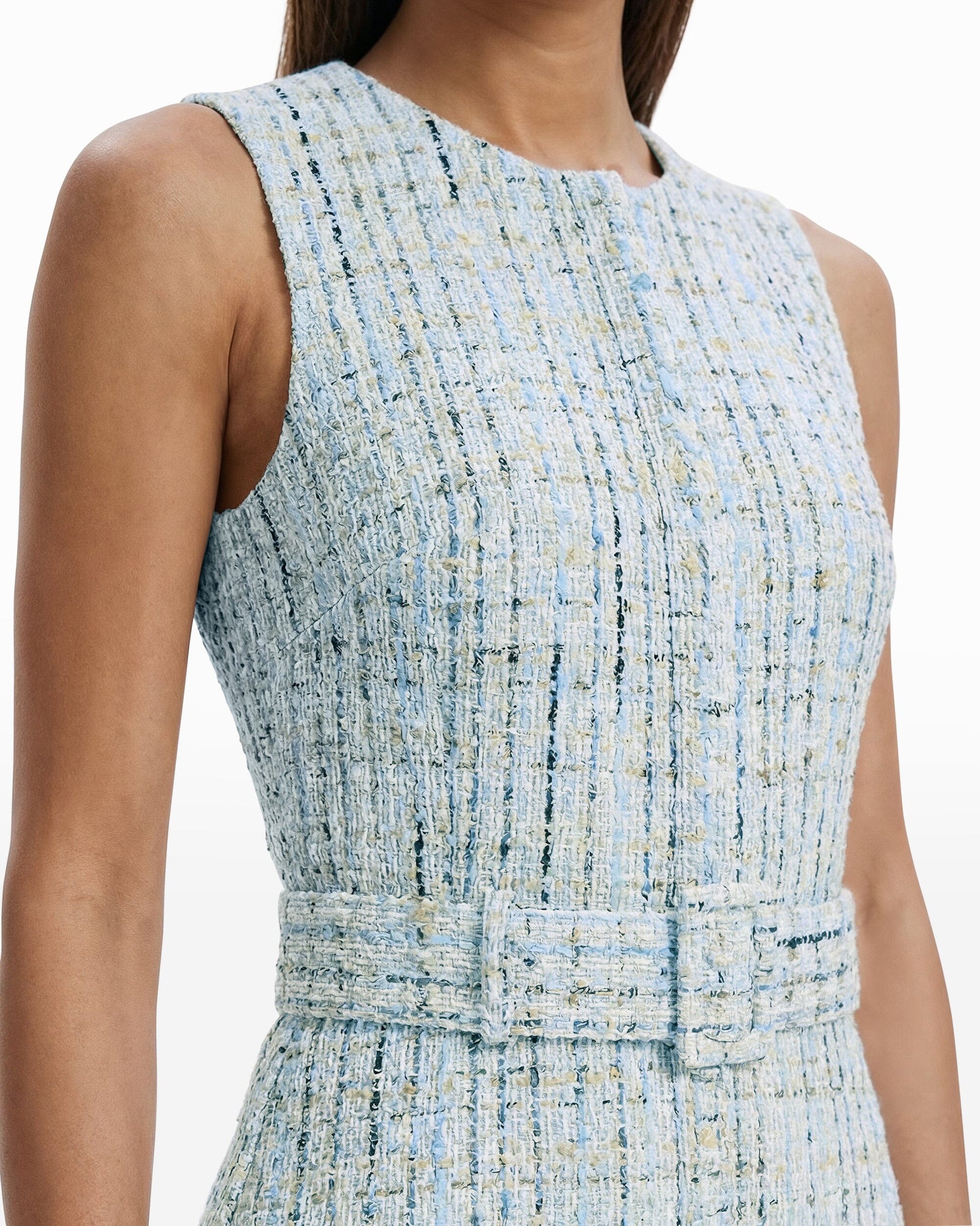 Anne Klein Fringed Tweed Midi Dress with Belt