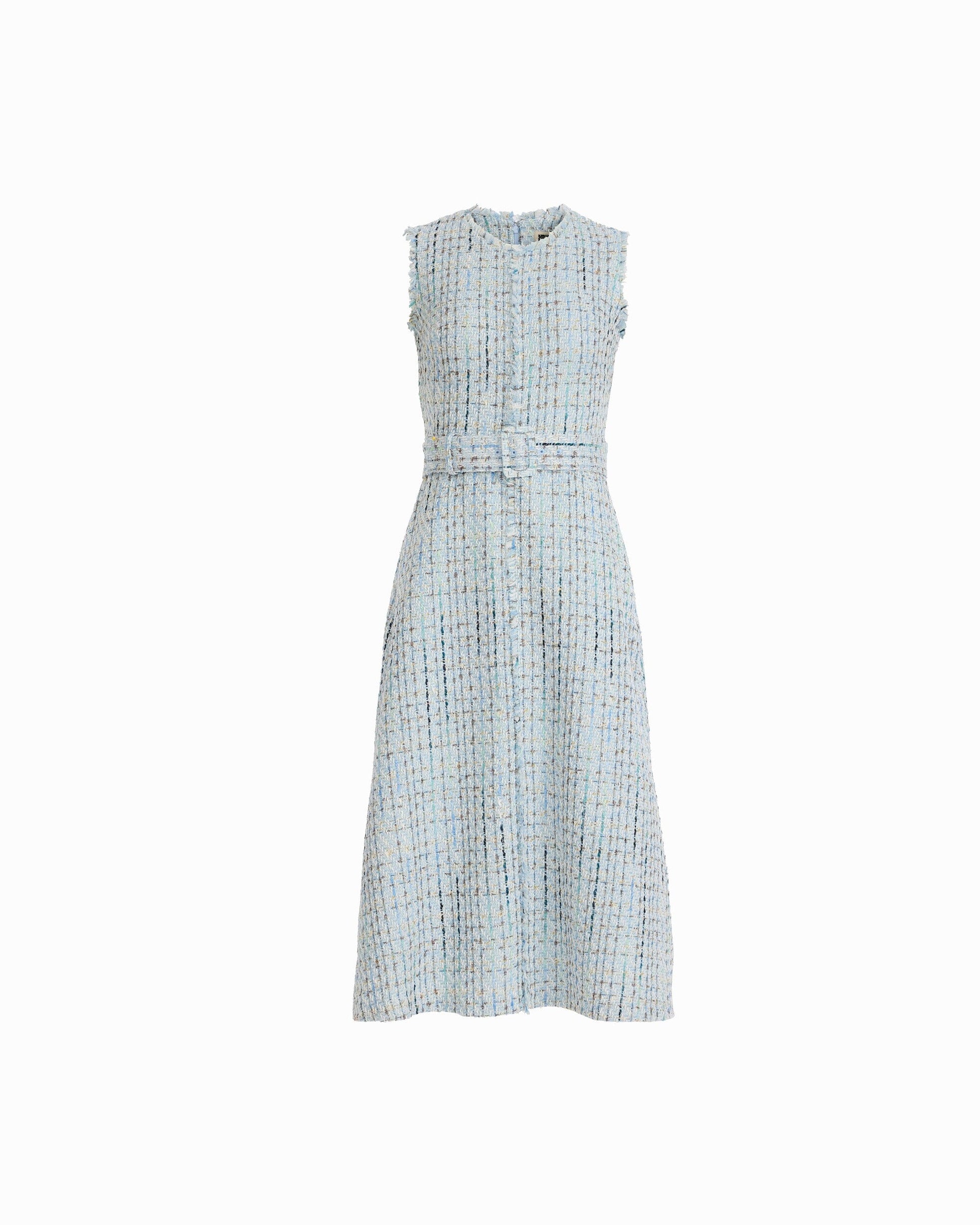 Anne Klein Fringed Tweed Midi Dress with Belt