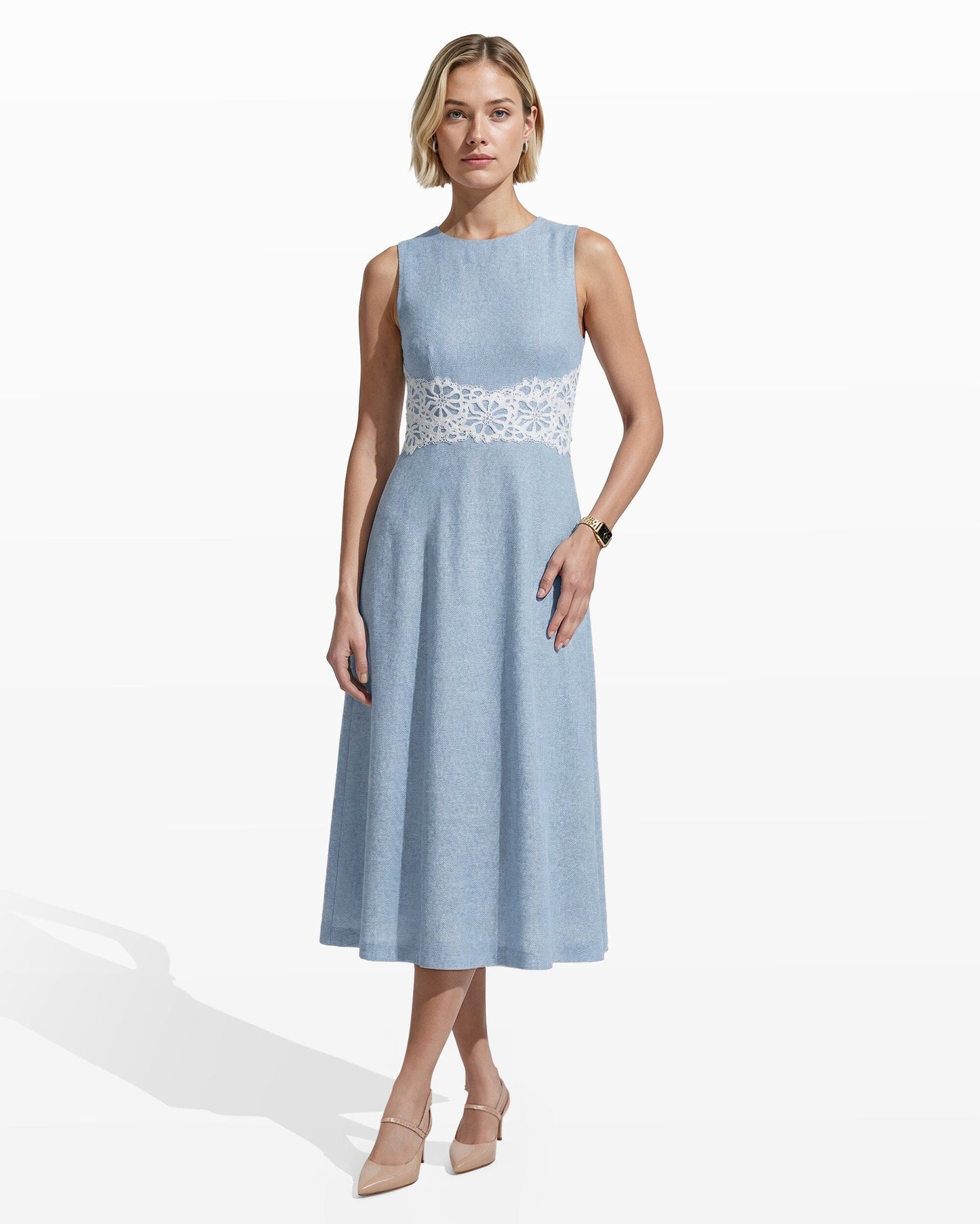 Anne Klein Sleeveless Midi Dress with Lace Inset