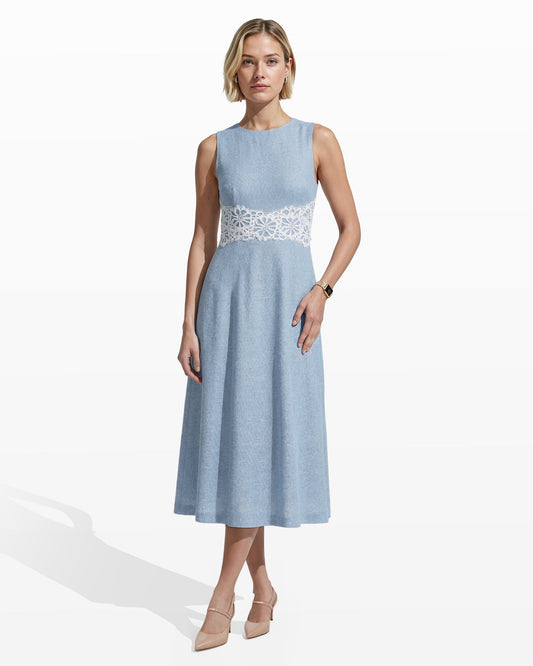 Anne Klein Sleeveless Midi Dress with Lace Inset