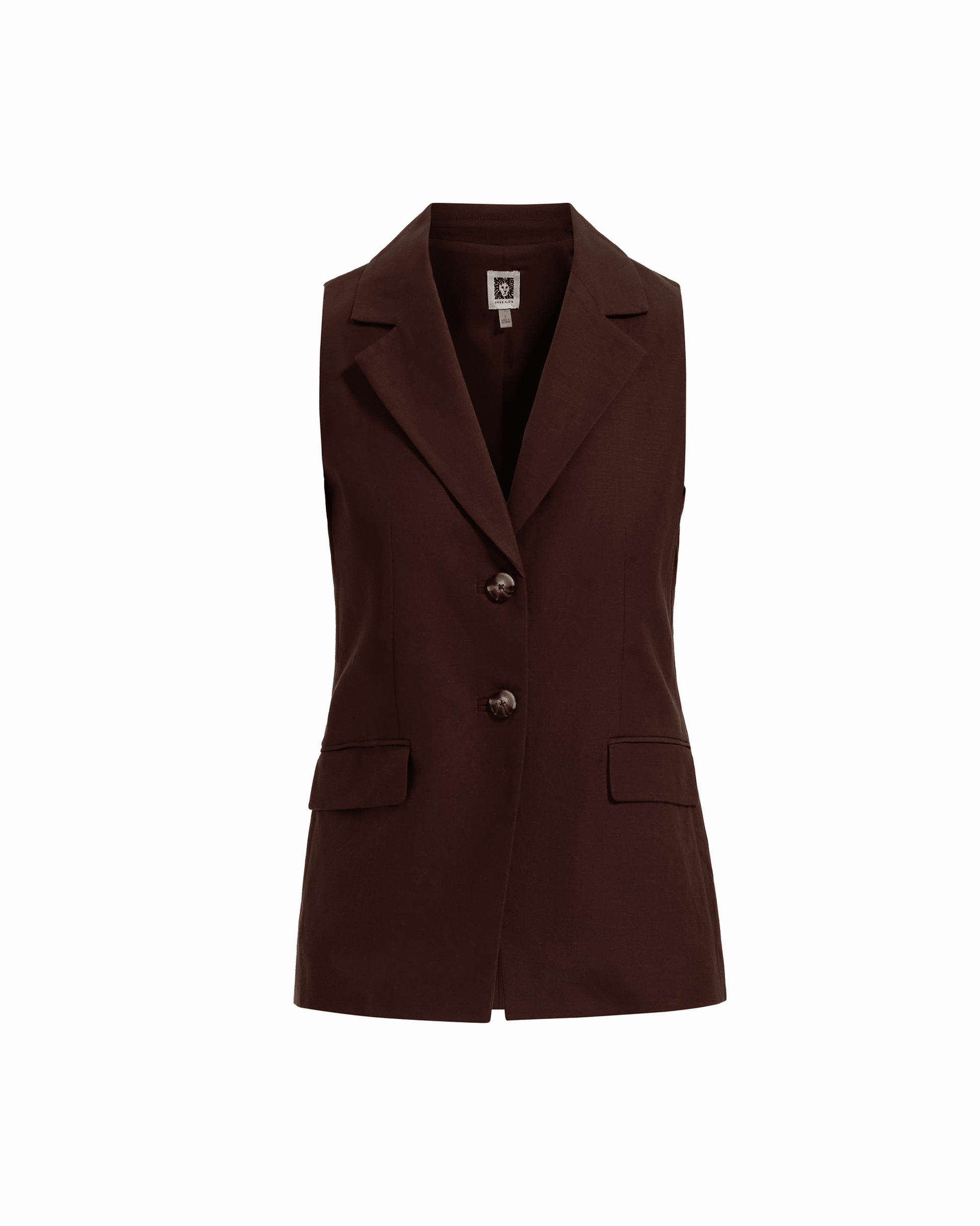 Anne Klein Two-Button Notch Collar Vest with Flap Pockets in DARK CHOCOLATE | Ann