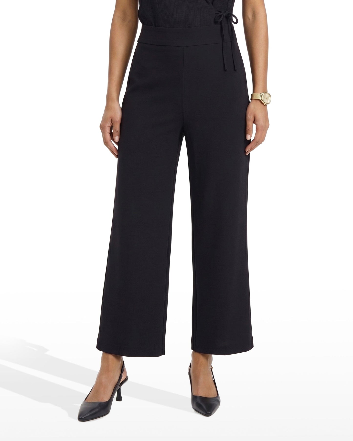 Anne Klein Wide Leg Crop Pull-On Pants in ANNE BLACK
