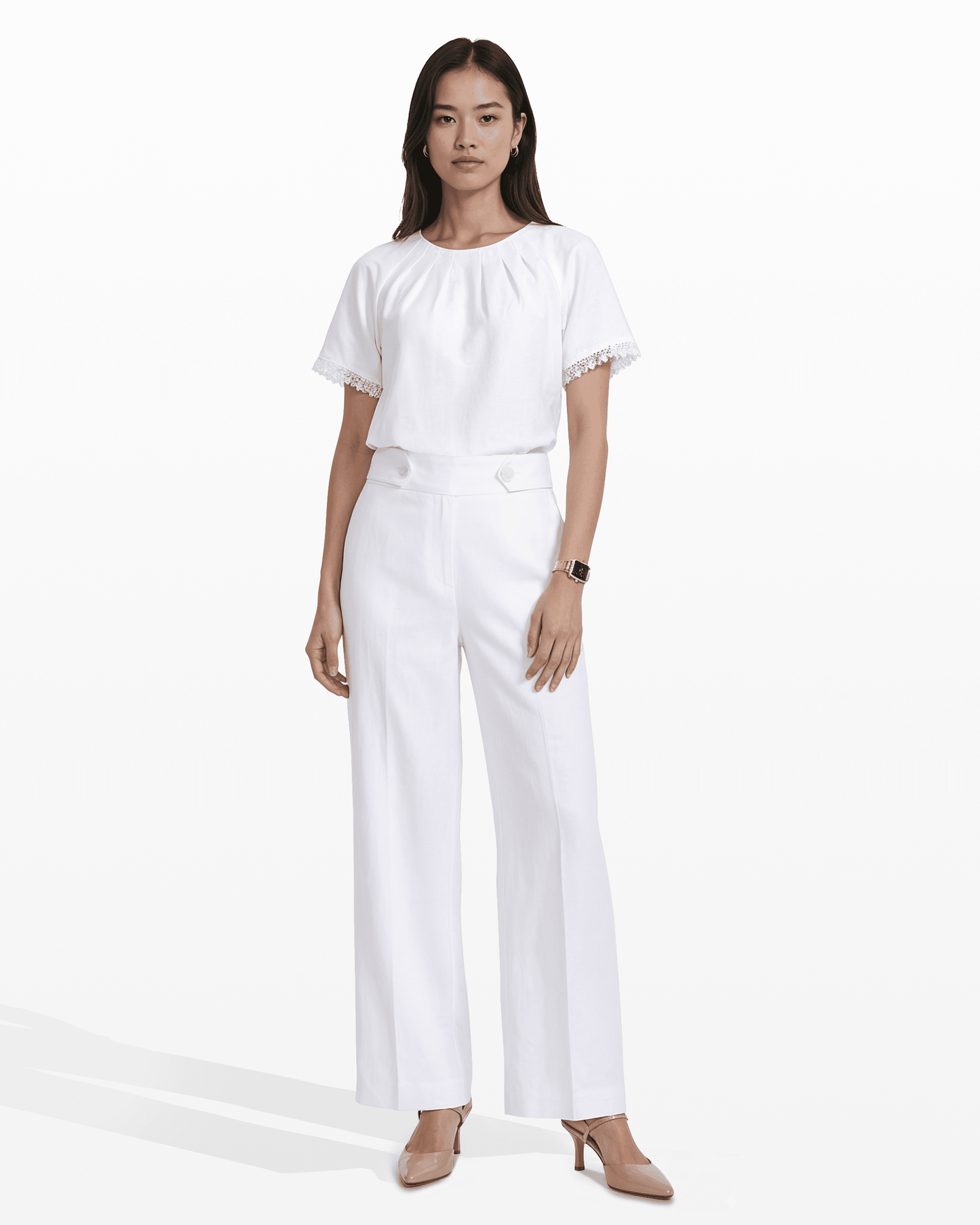 Anne Klein High-Rise Wide Leg Pull-On Trousers