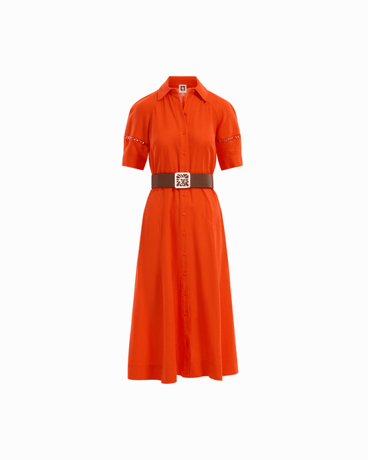 Anne Klein Short Sleeve Collared Shirt Dress With Trim