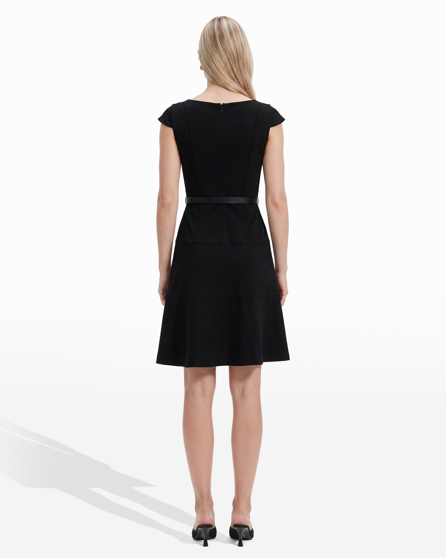 Anne Klein Cap Sleeve Belted Tiered Dress