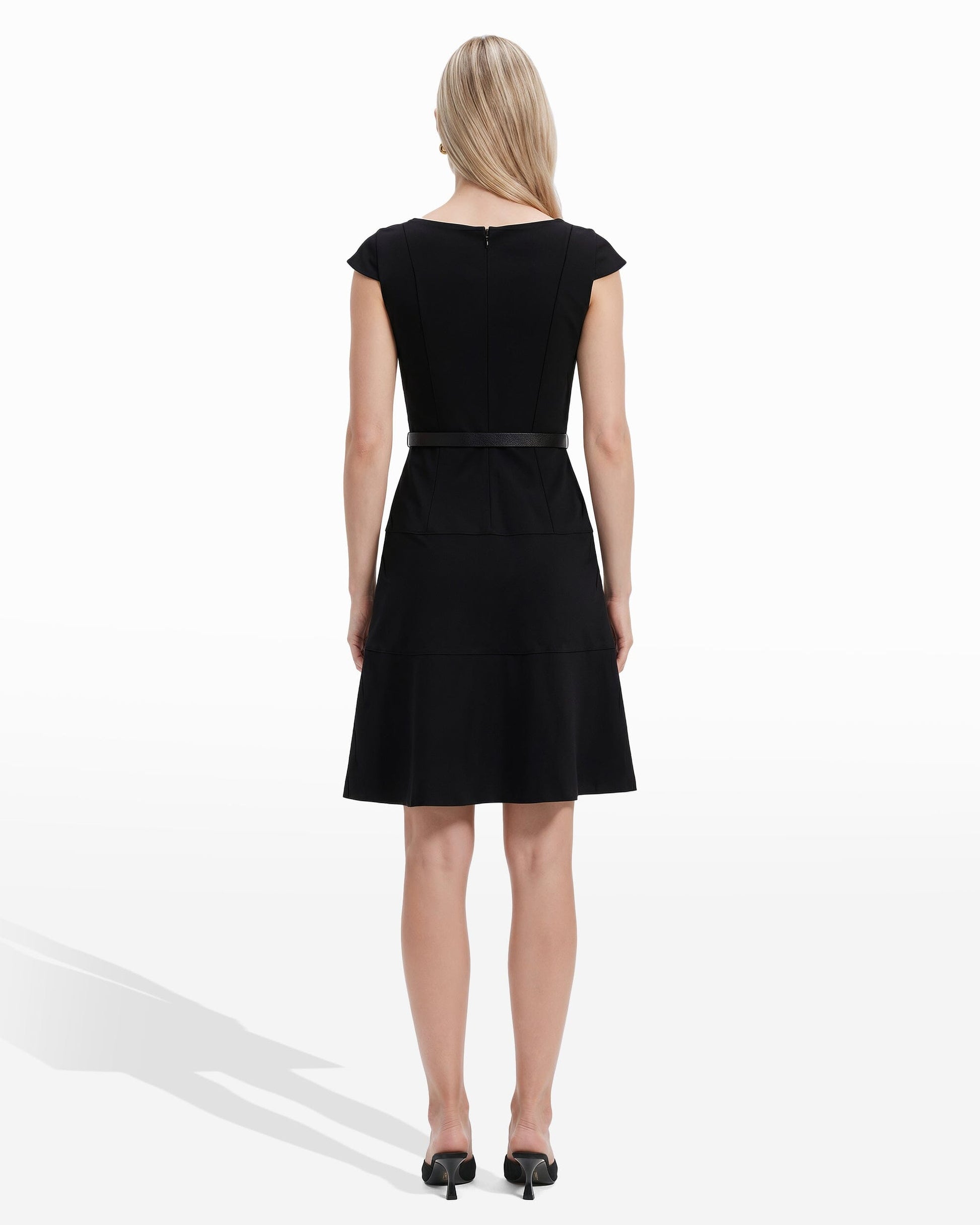 Anne Klein Cap Sleeve Belted Tiered Dress