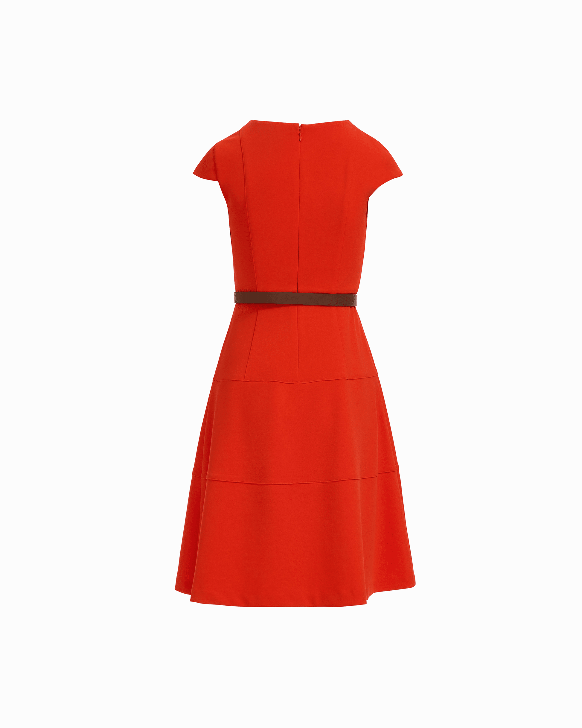 Anne Klein Cap Sleeve Tiered Skirt Belted Crew Neck Dress in CARROT