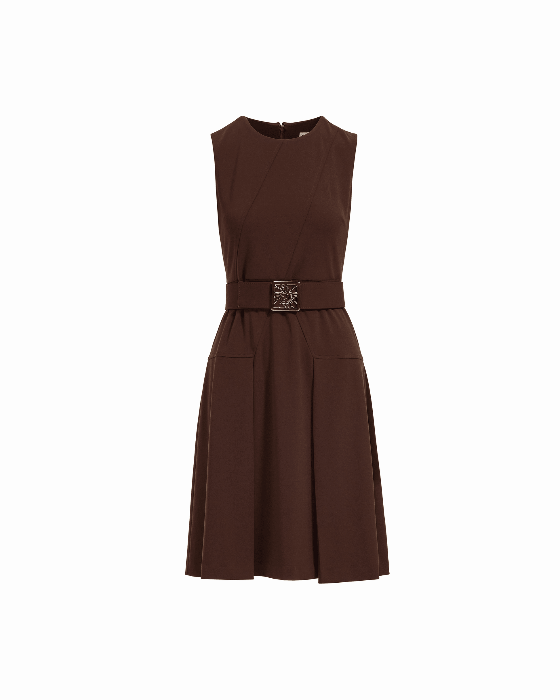 Anne Klein Diagonal Print Sleeveless Fit and Flare Crew Neck Dress in MOLASSES |