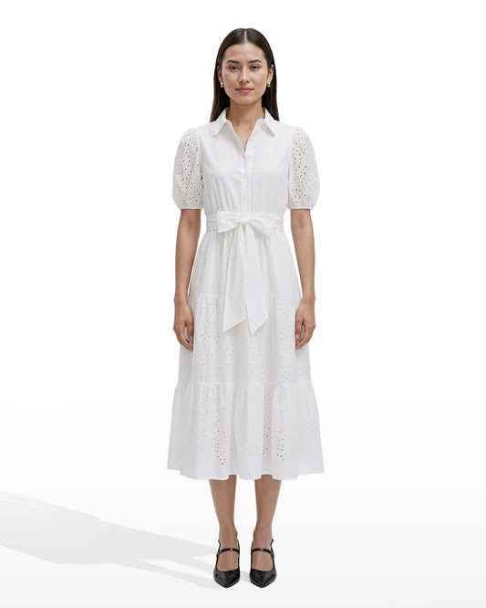 Anne Klein Puff Sleeve Tiered Shirt Dress