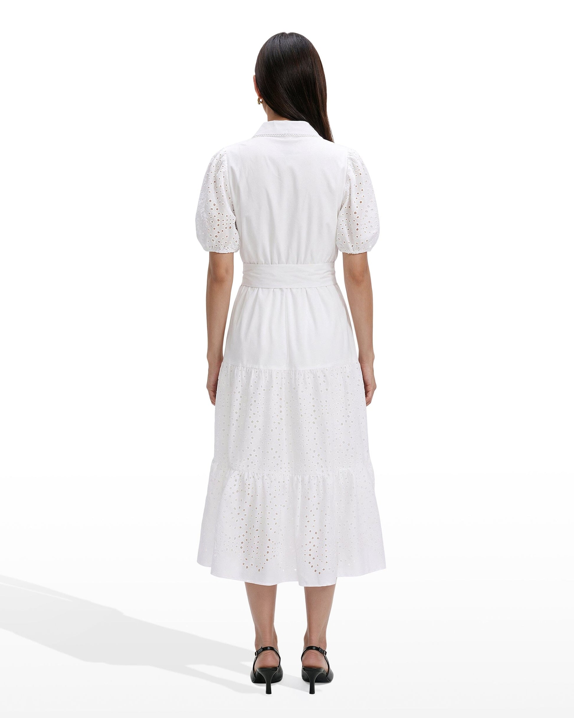 Anne Klein Puff Sleeve Tiered Shirt Dress