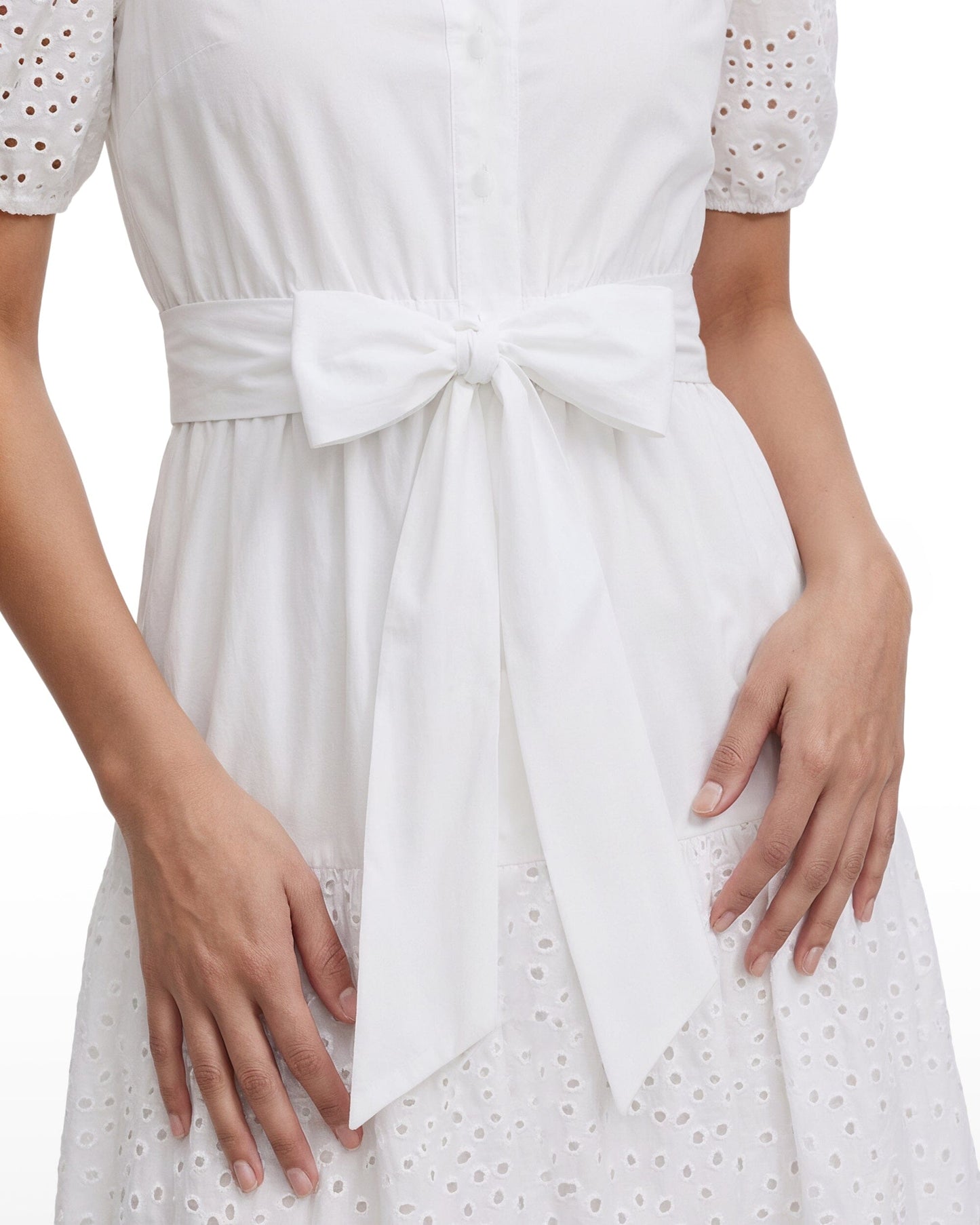 Anne Klein Puff Sleeve Tiered Shirt Dress