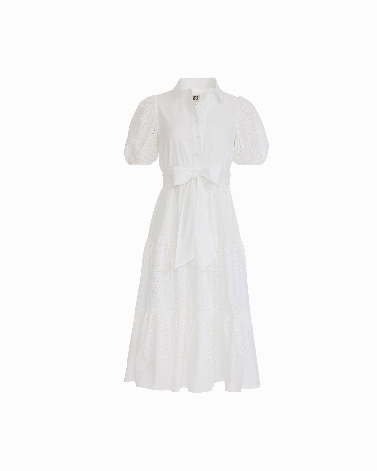 Anne Klein Puff Sleeve Tiered Shirt Dress
