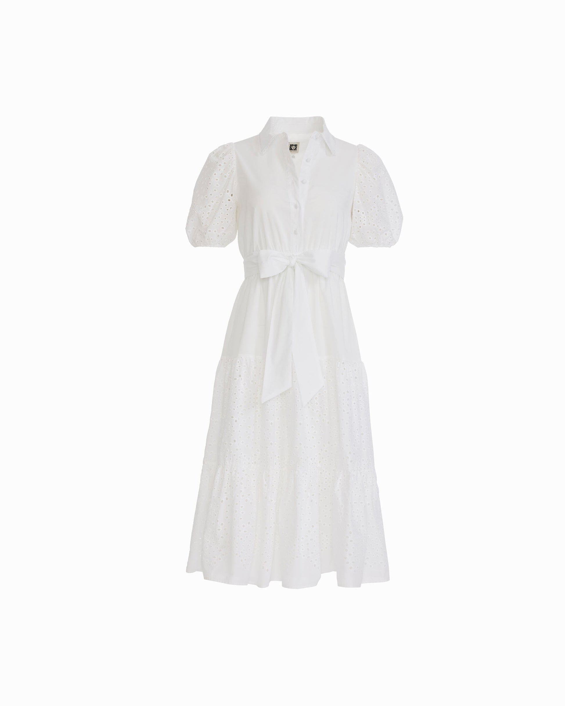 Anne Klein Puff Sleeve Tiered Shirt Dress