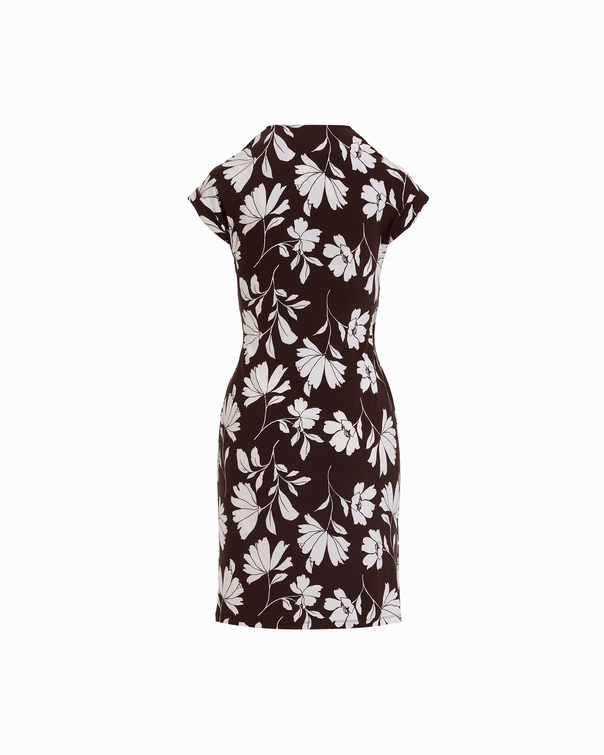 Anne Klein Short Sleeve Wrap V-Neck Dress in DK CHOC / WHT DV