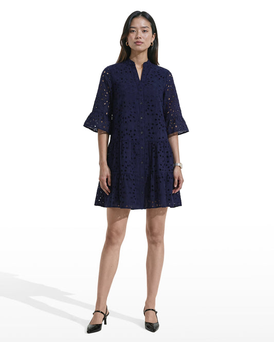 Anne Klein Tiered Shirt Dress with Stand Collar