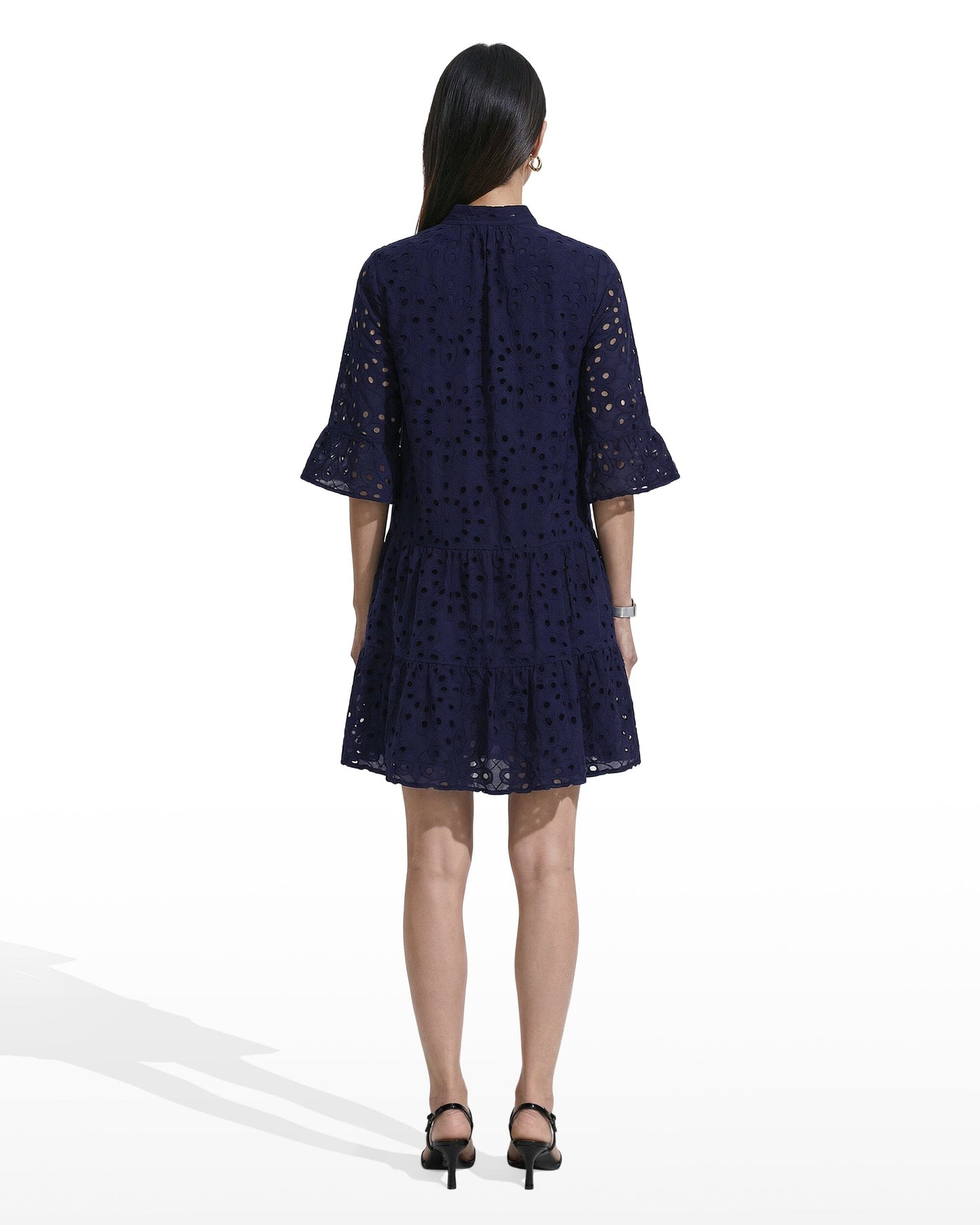 Anne Klein Tiered Shirt Dress with Stand Collar