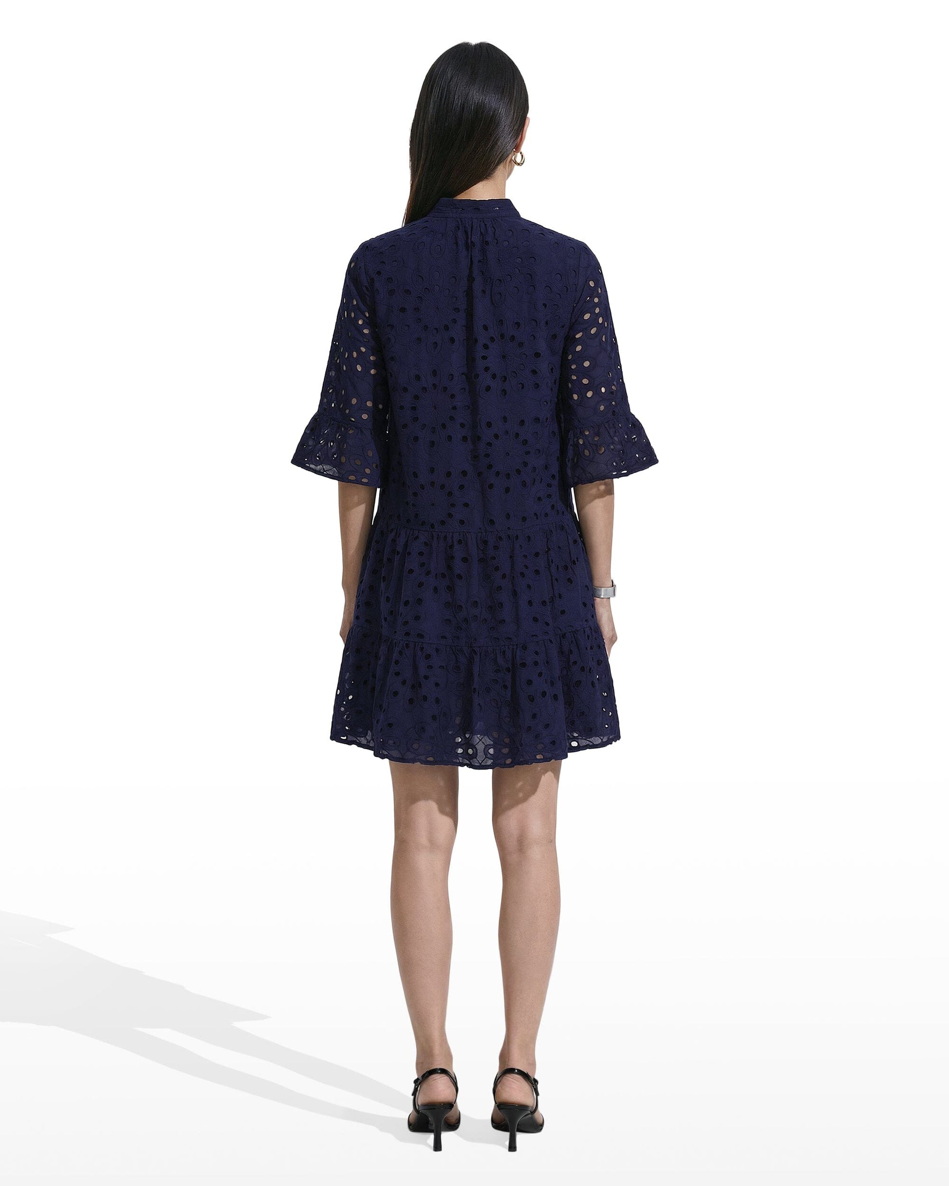 Anne Klein Tiered Shirt Dress with Stand Collar