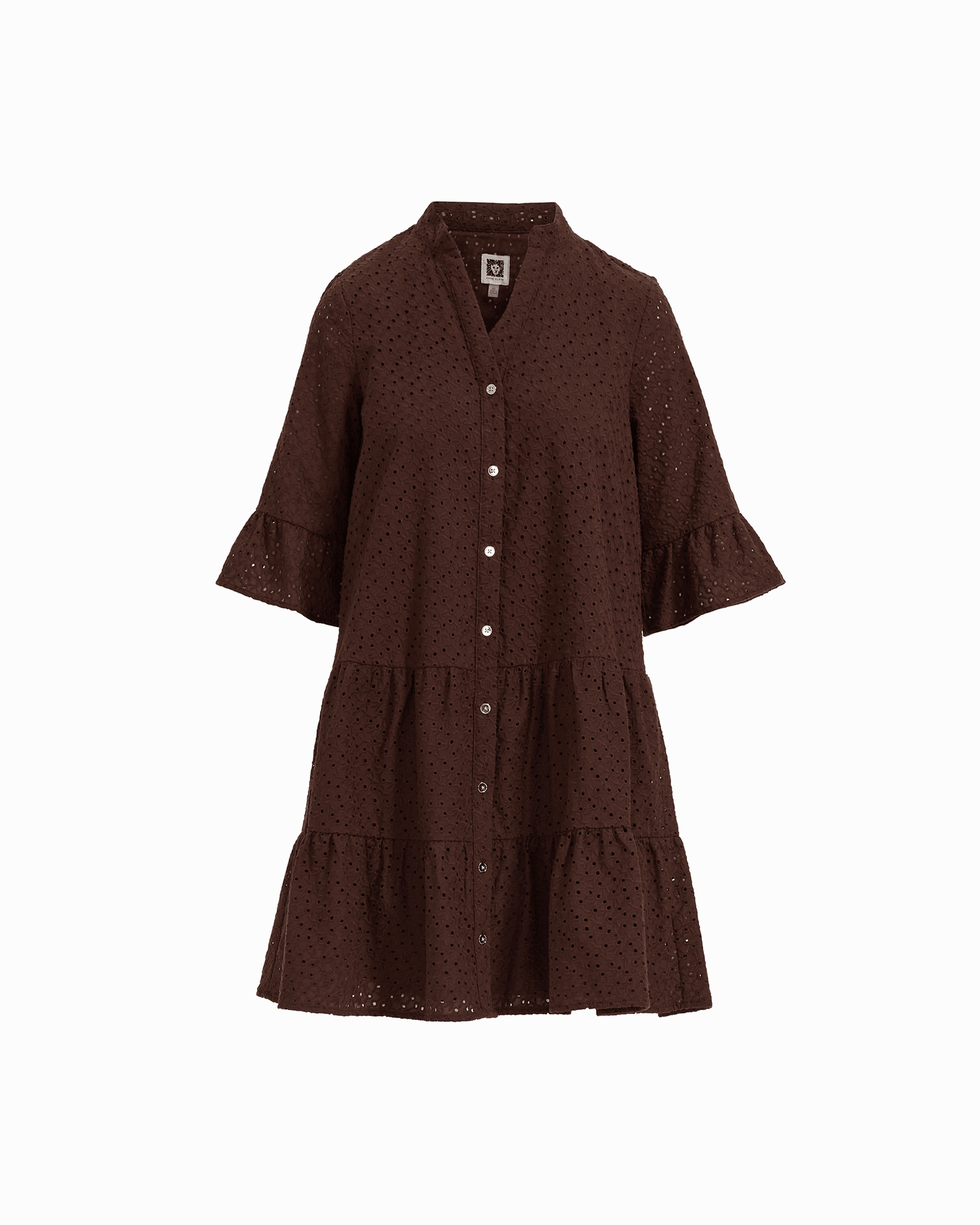 Anne Klein Tiered Shirt Dress with Stand Collar in DARK CHOCOLATE
