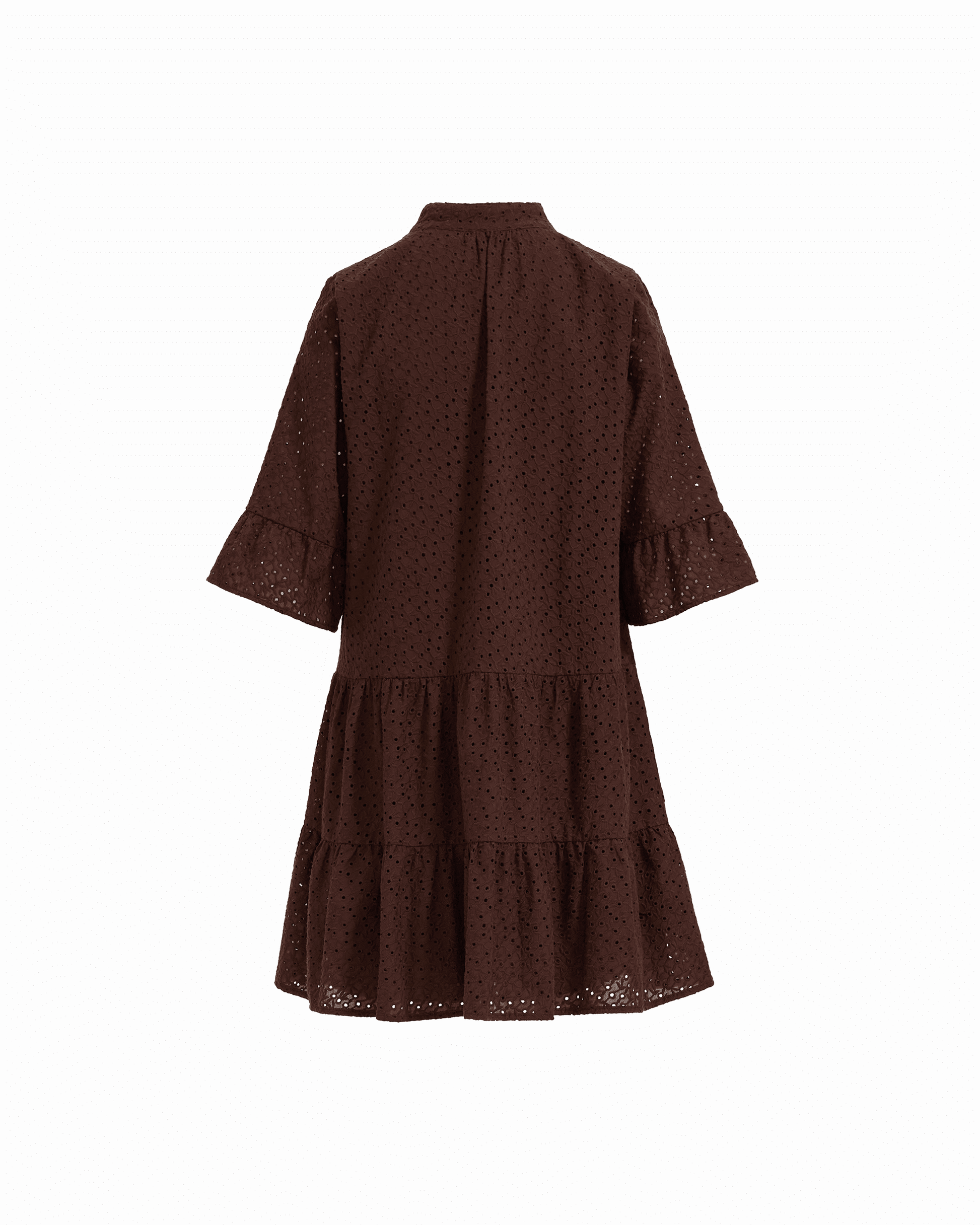 Anne Klein Tiered Shirt Dress with Stand Collar in DARK CHOCOLATE