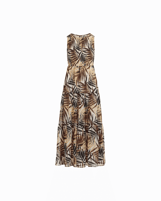 Anne Klein Plus Size Smocked Bodice Tiered Maxi Dress in White Dove Drk Chocolate