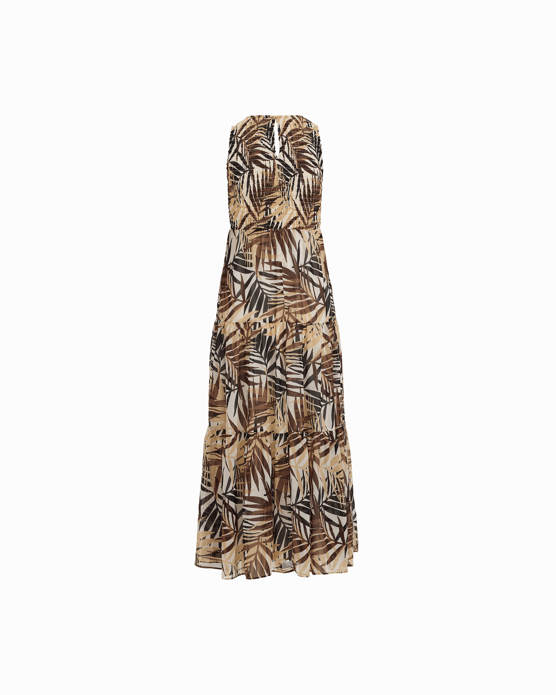 Anne Klein Plus Size Smocked Bodice Tiered Maxi Dress in White Dove Drk Chocolate