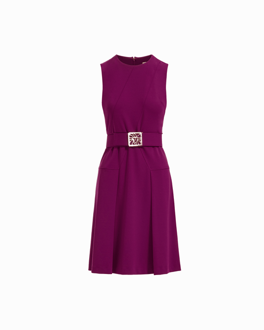 Anne Klein Diagonal Print Sleeveless Fit and Flare Crew Neck Dress in BEET | Anne
