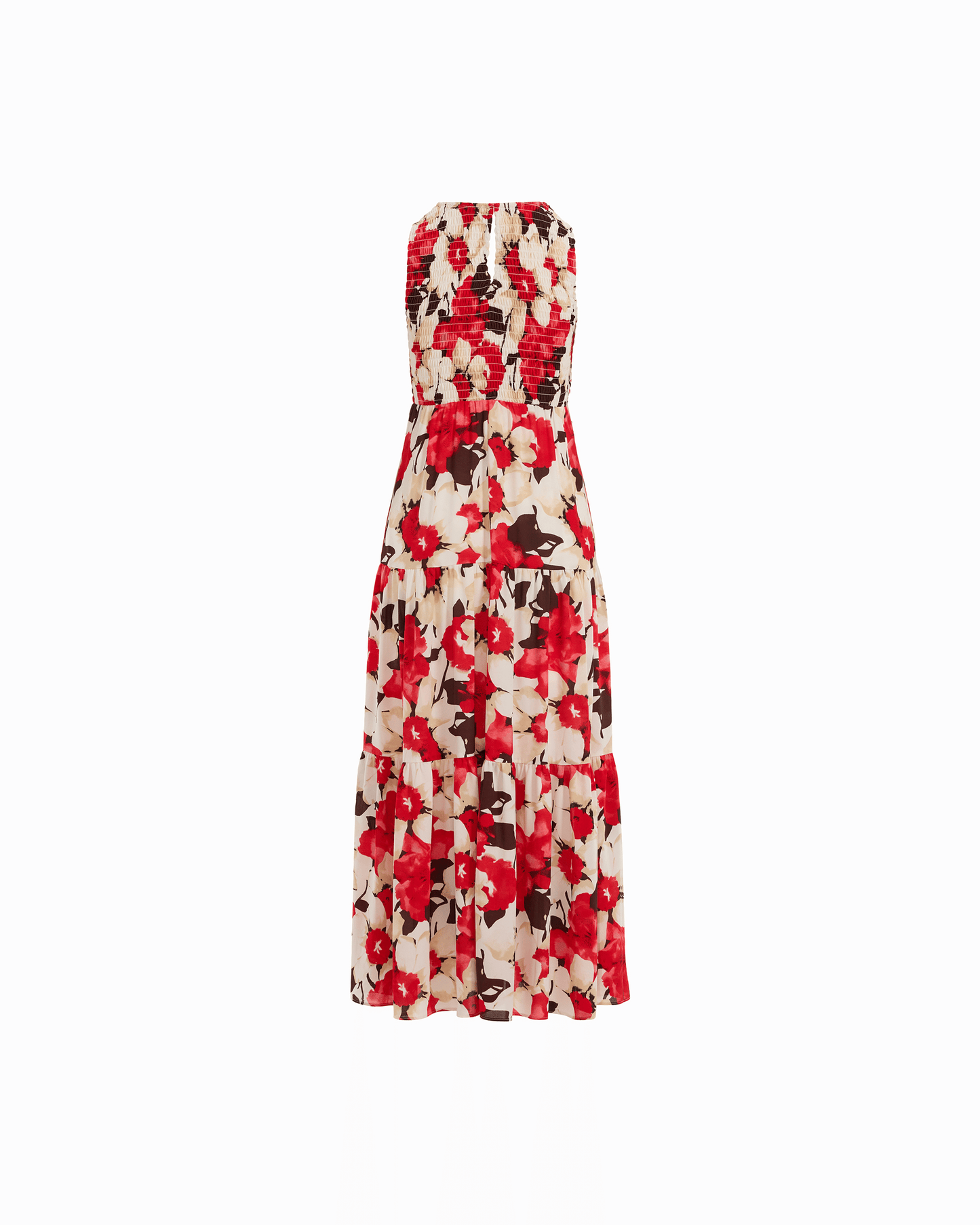 Anne Klein Petite Smocked Bodice Tiered Maxi Dress in White Dove Multi
