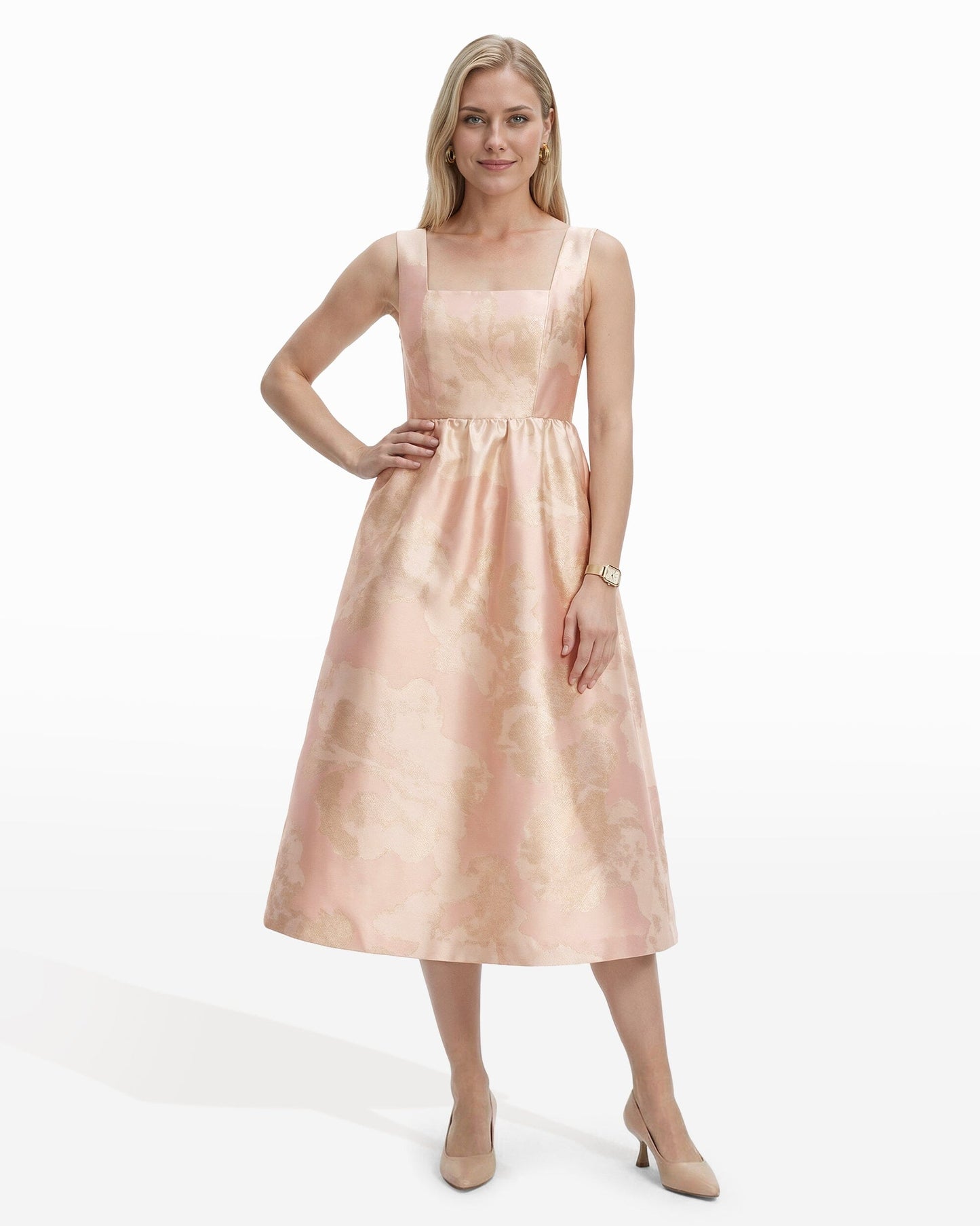 Anne Klein Square Neck A-line Midi Dress