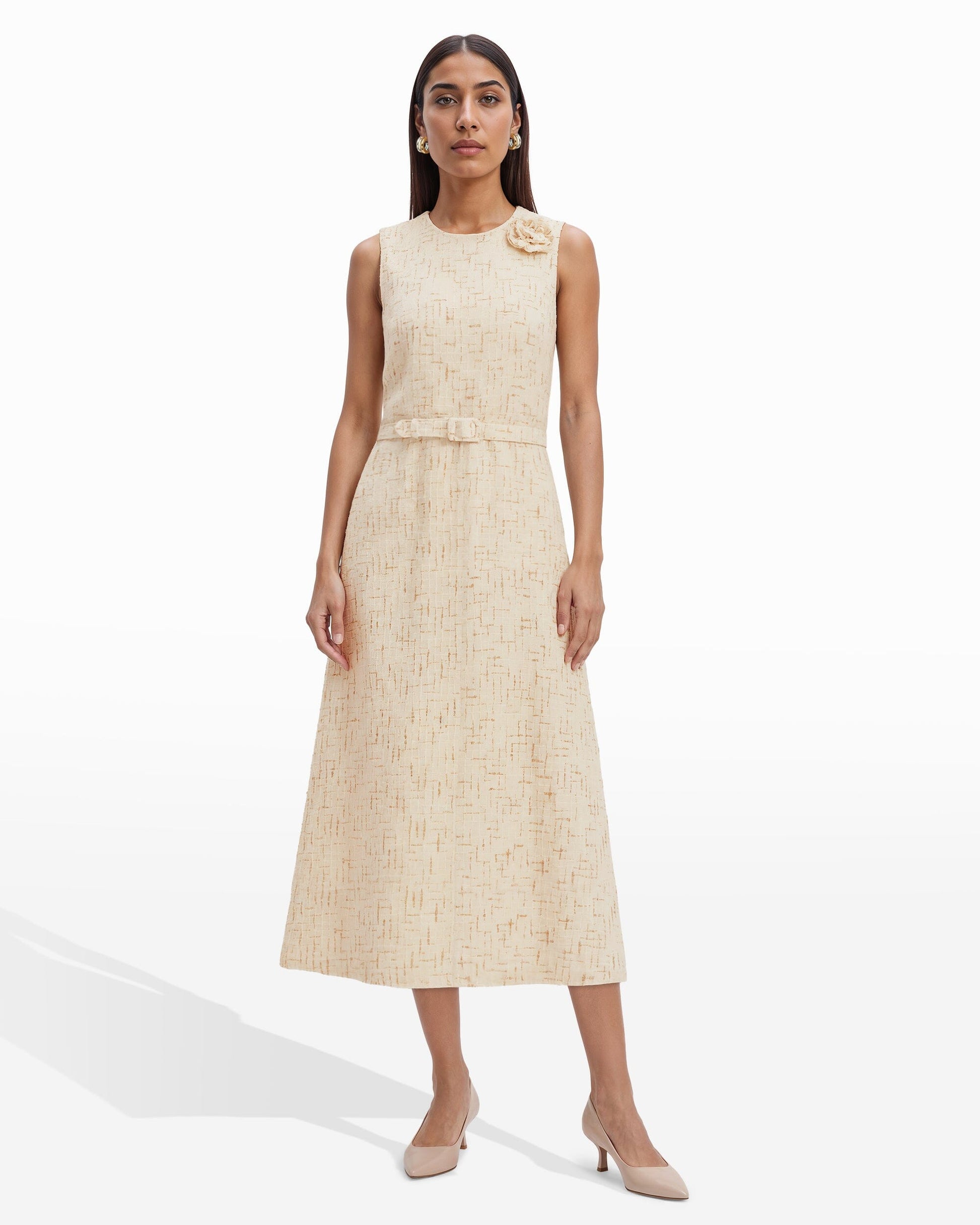 Anne Klein Rosette Detail A-line Midi Dress