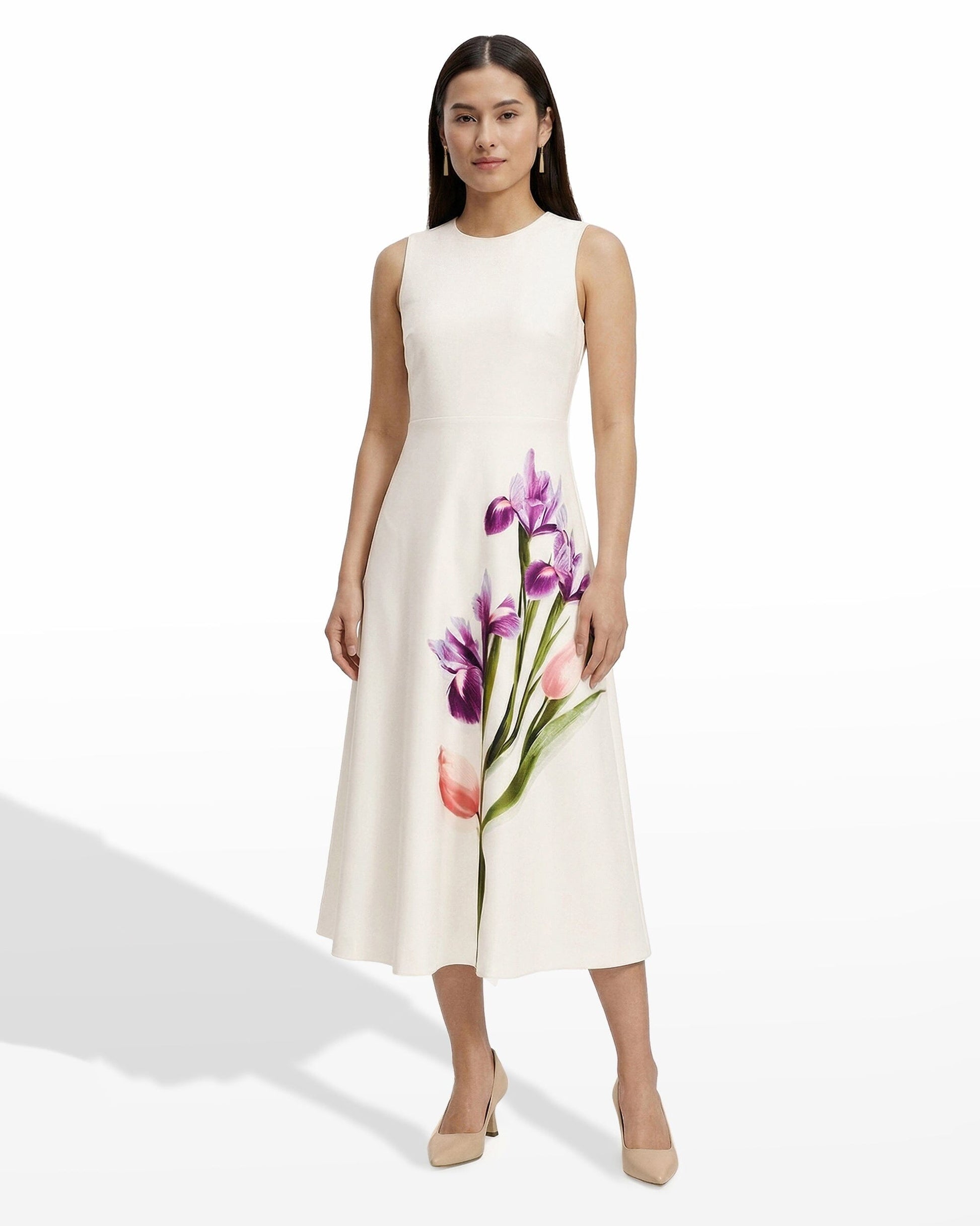 Anne Klein A-line Crew Neck Midi Dress