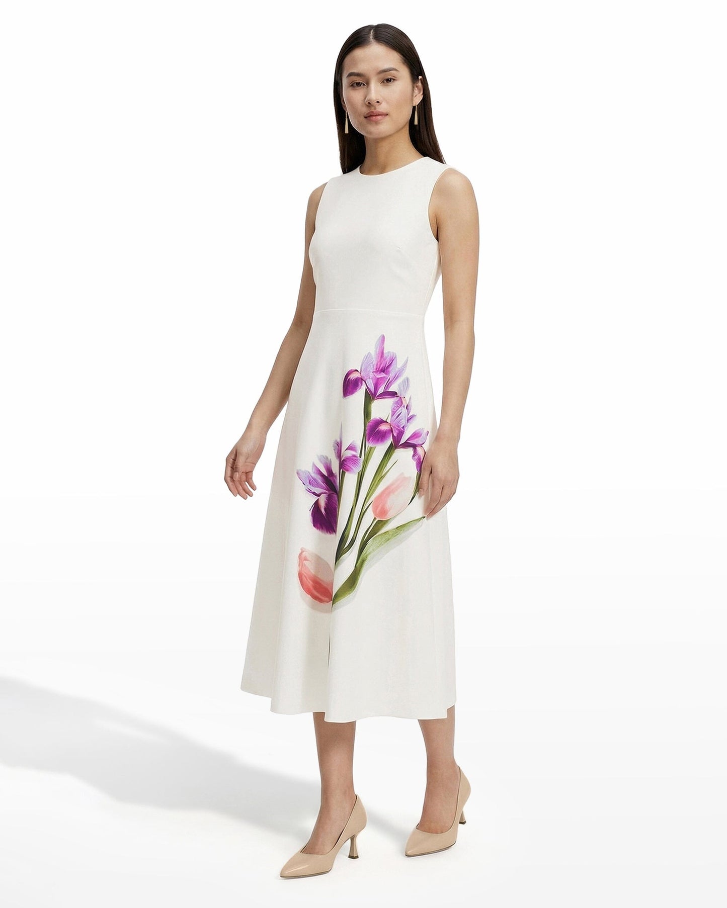 Anne Klein A-line Crew Neck Midi Dress