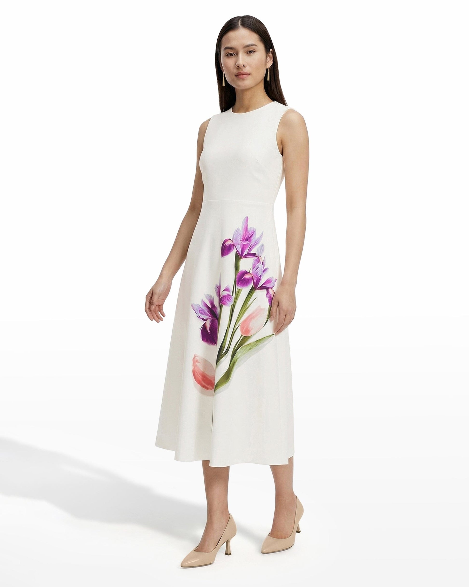 Anne Klein A-line Crew Neck Midi Dress