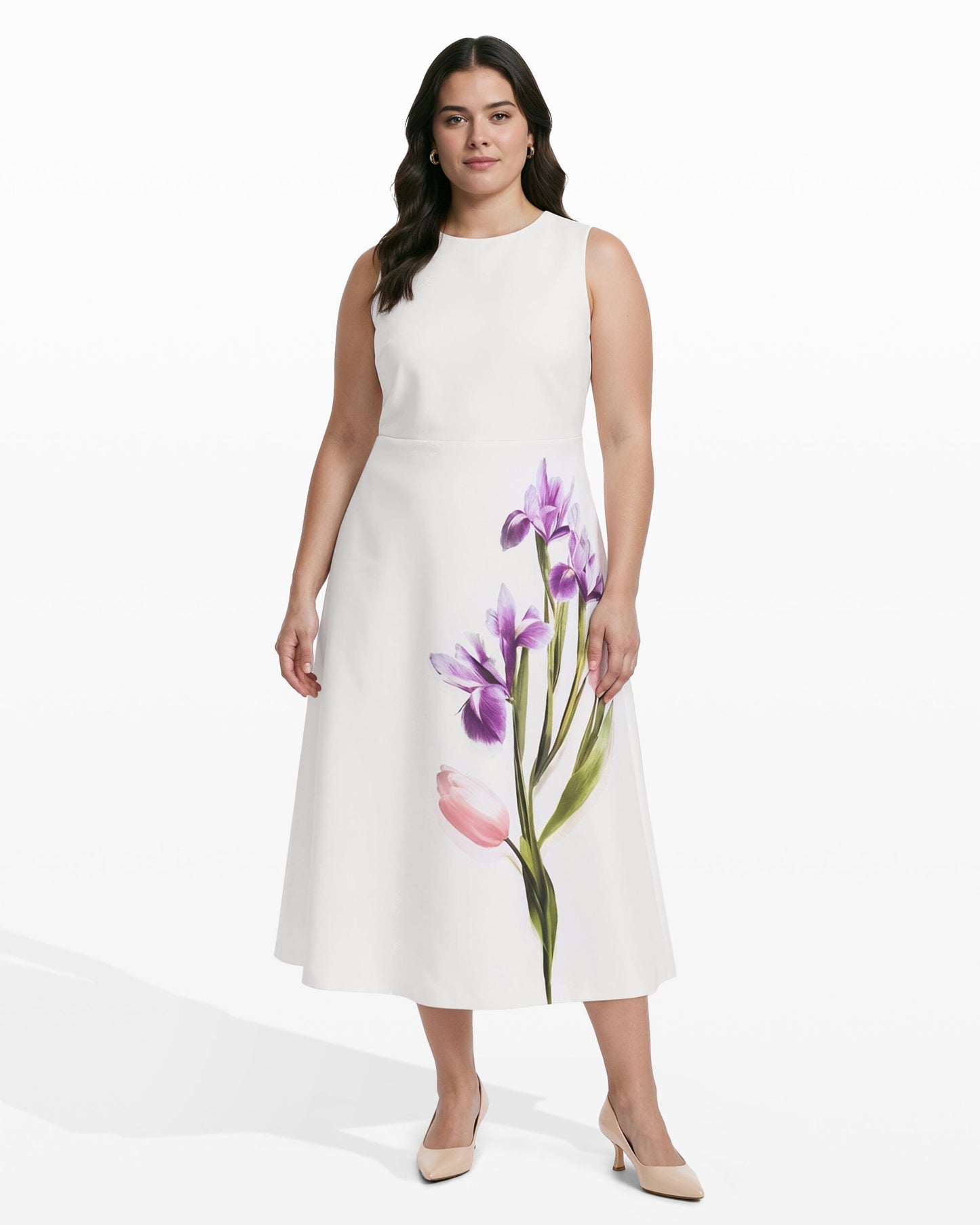 Anne Klein Crew Neck A-line Midi Dress