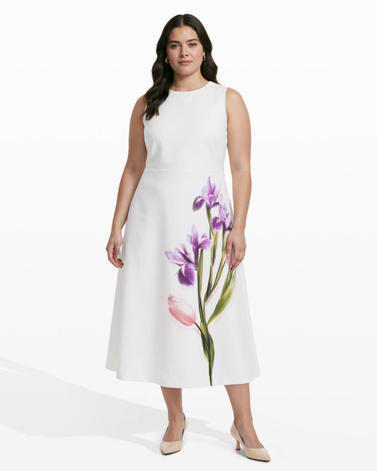 Anne Klein Crew Neck A-line Midi Dress