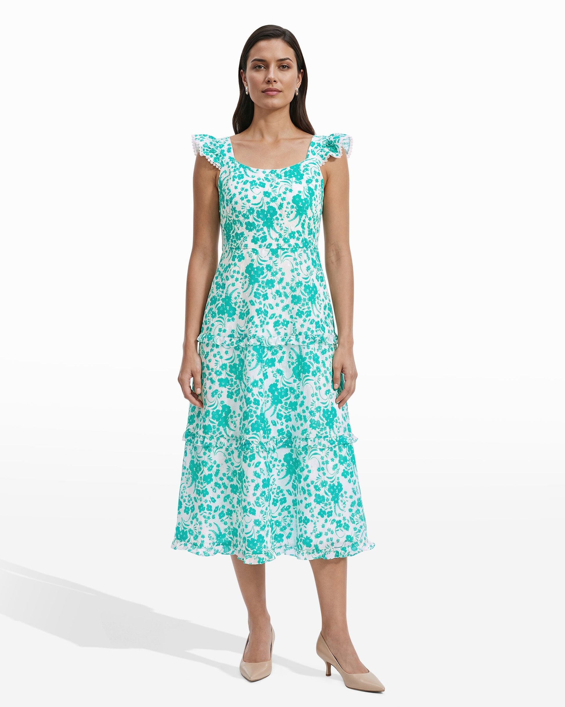 Anne Klein Ruffled Tiered Midi Length Dress
