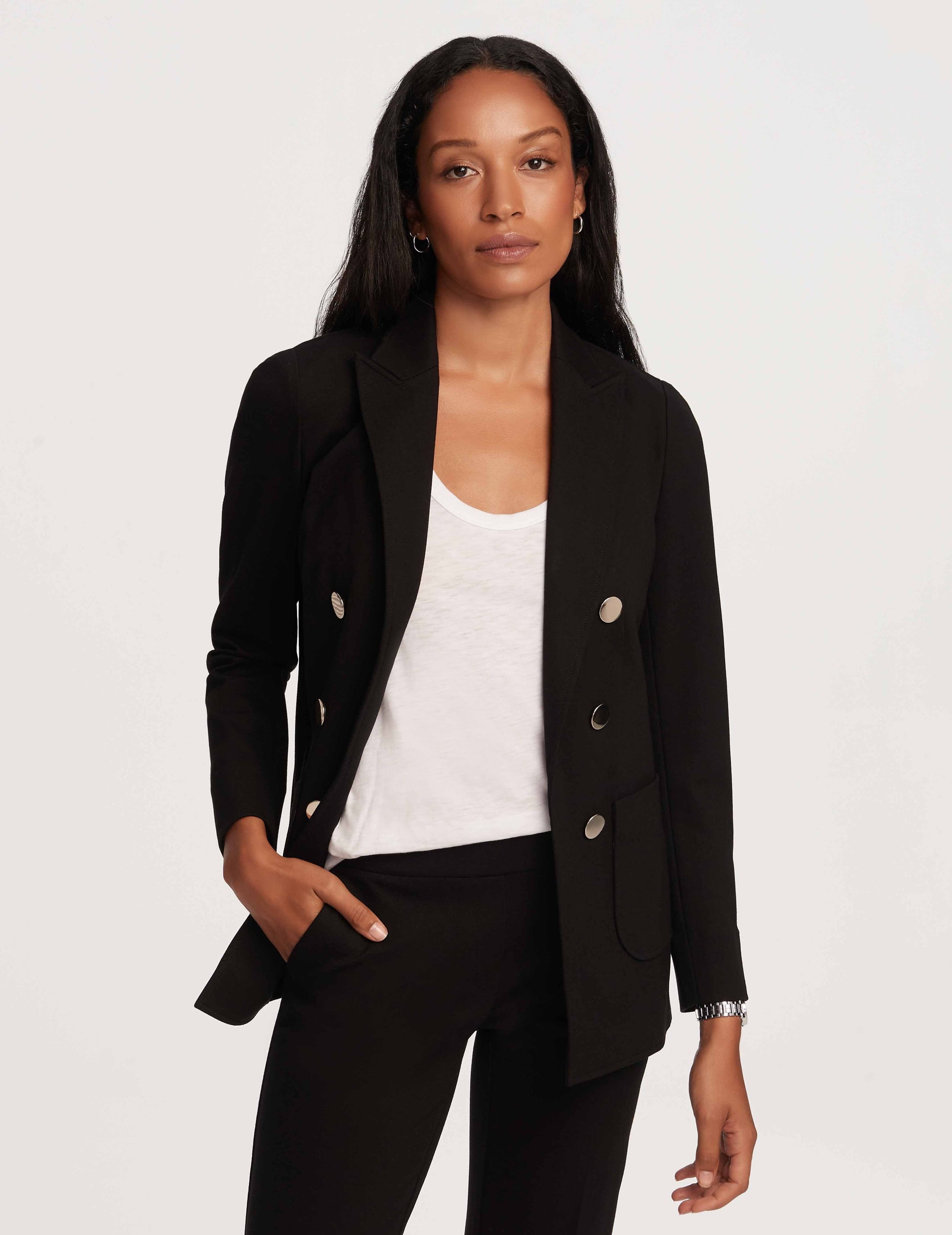 Anne Klein Petite Faux Double Breasted Peak Lapel Jacket