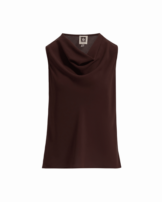 Anne Klein Sleeveless Cowl Neck Blouse in DARK CHOCOLATE