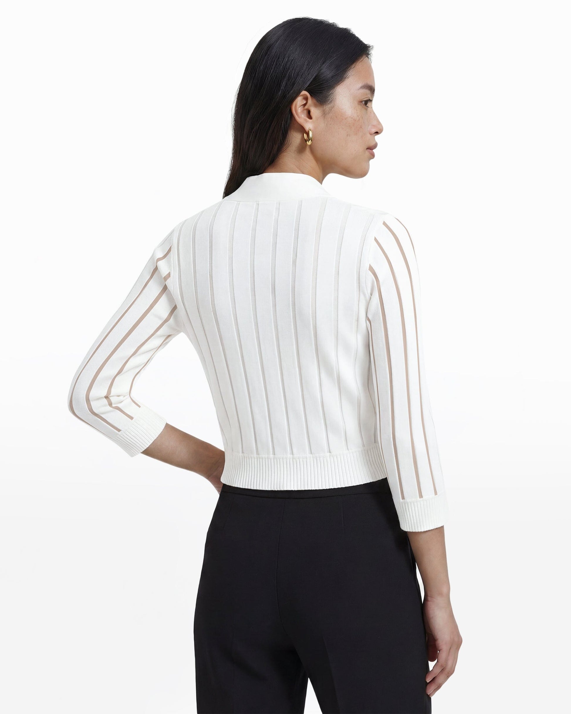 Anne Klein Sheer Stripe Three-Quarter Shrug