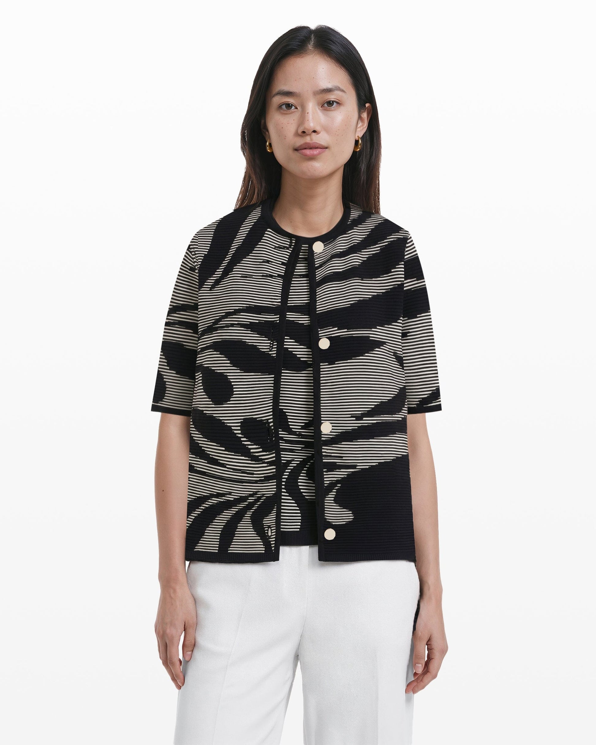 Anne Klein Button Front Ottoman Jacquard Cardigan