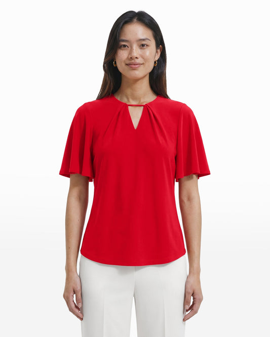 Anne Klein V-Neck Bell Sleeve Pullover Top