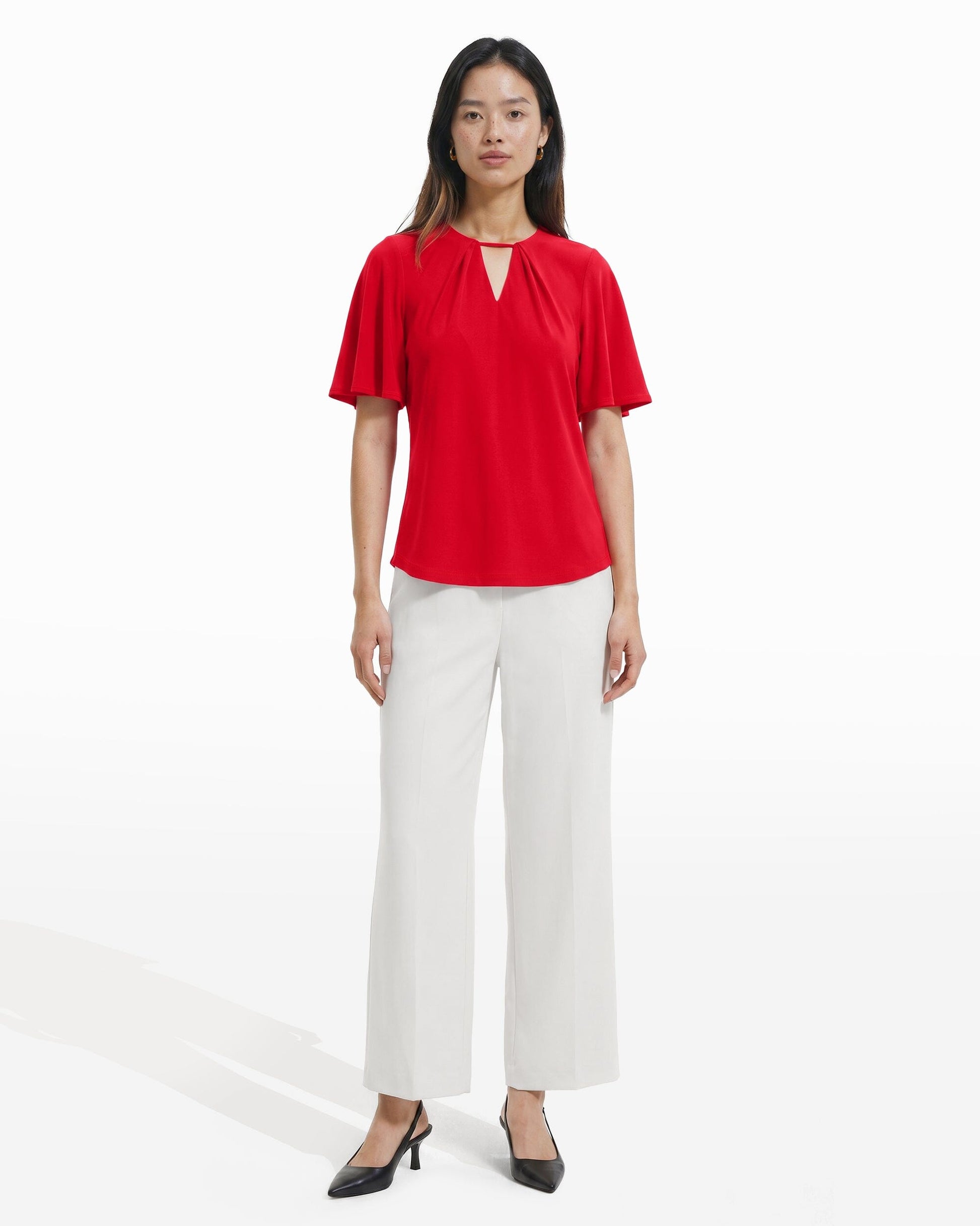 Anne Klein V-Neck Bell Sleeve Pullover Top