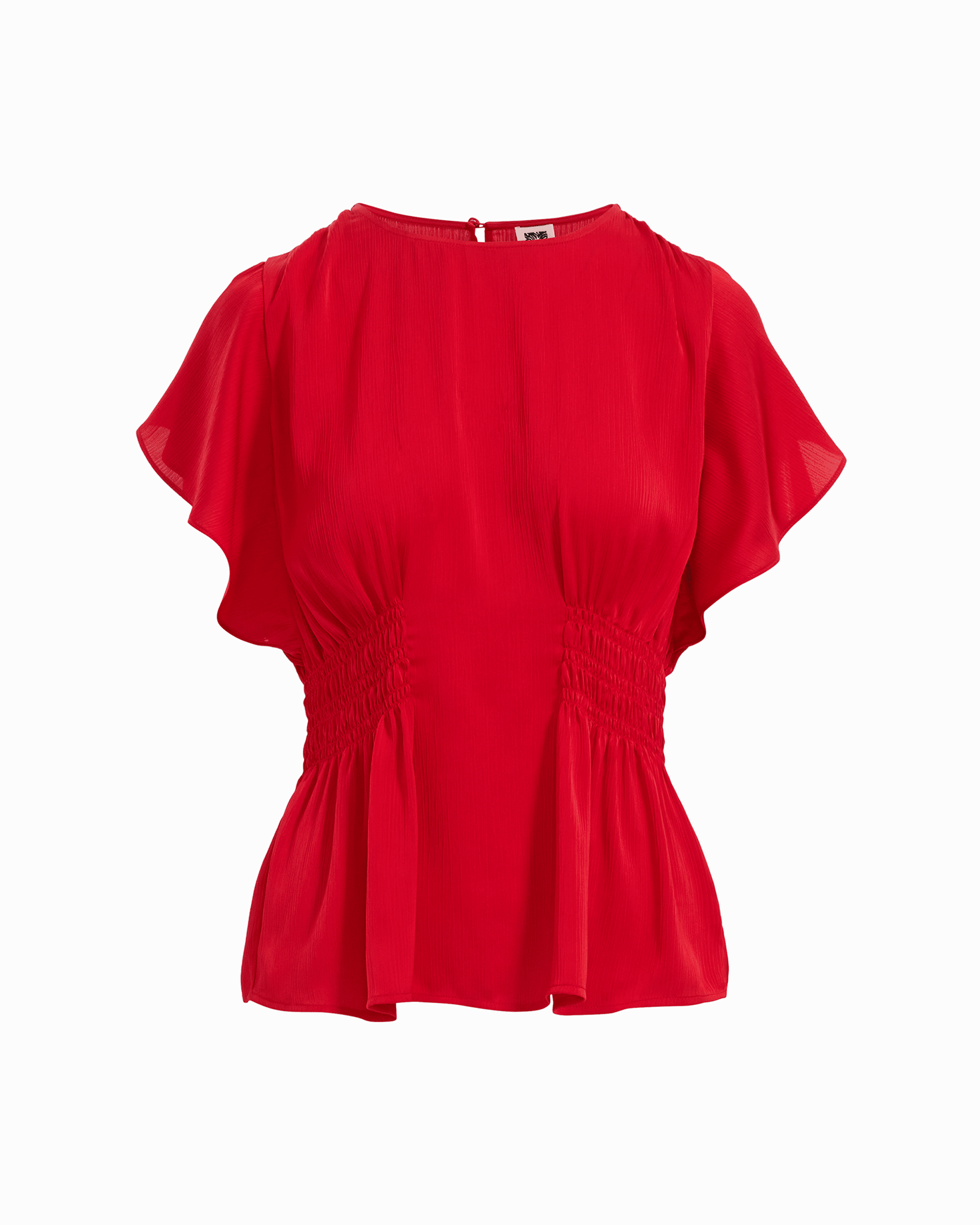 Anne Klein Smocked Waist Flutter Sleeve Blouse in BEGONIA RED