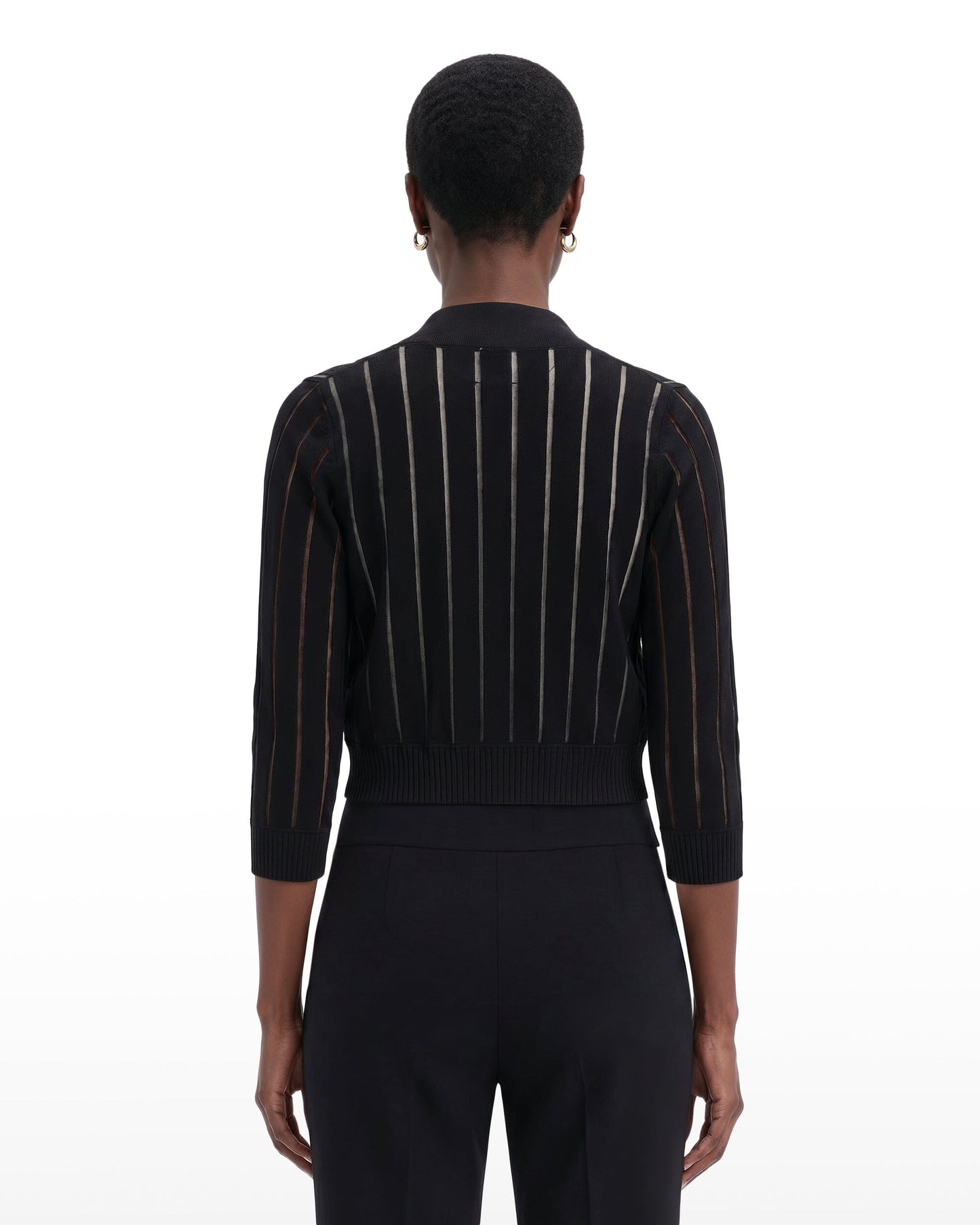 Anne Klein Sheer Stripe Three-Quarter Sleeve Shrug
