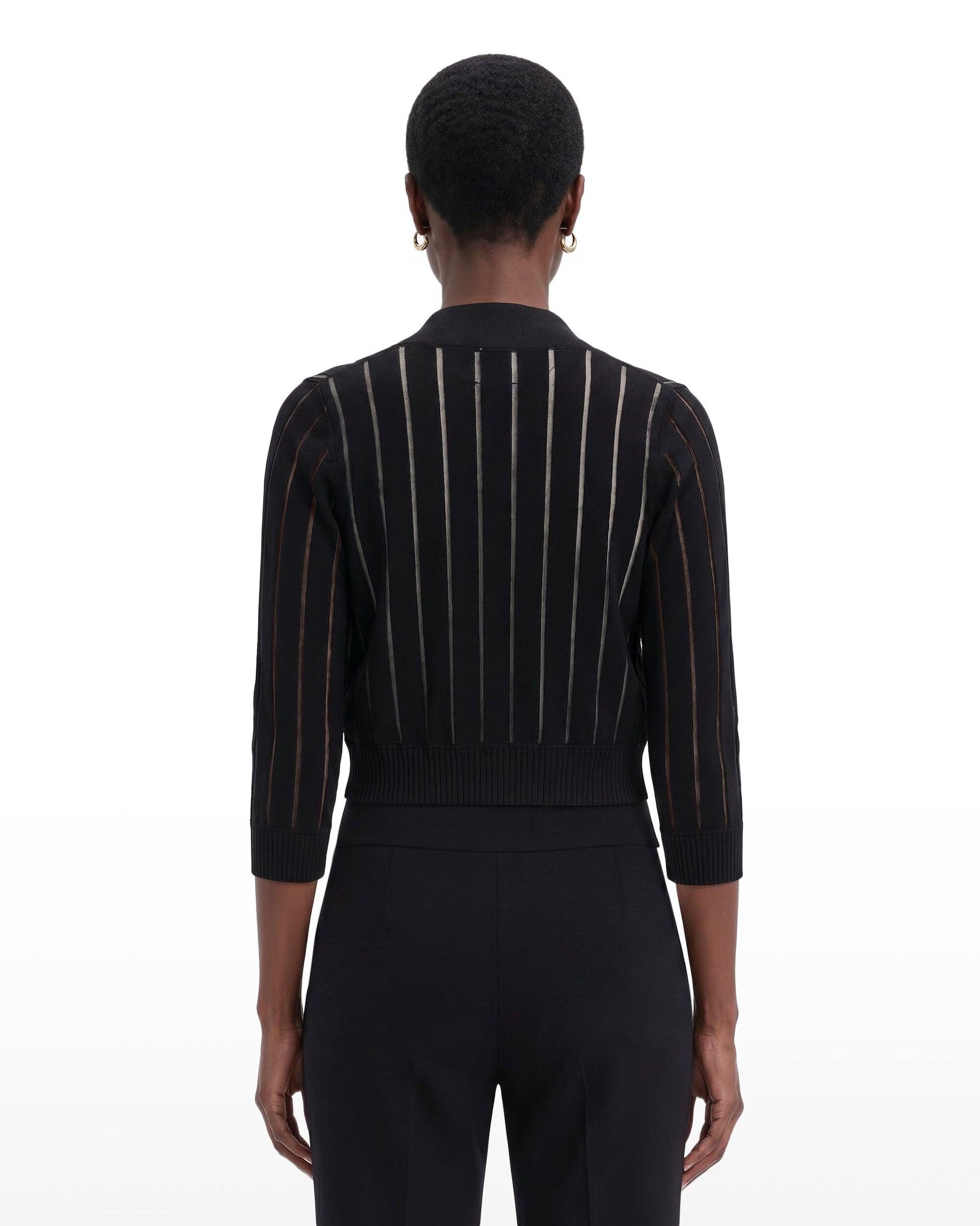 Anne Klein Sheer Stripe Three-Quarter Sleeve Shrug