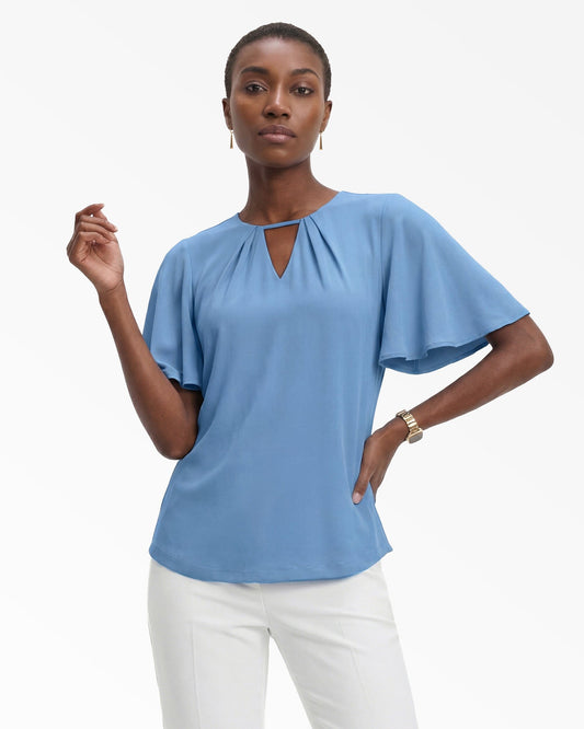 Anne Klein Pleated Neckline Bell Sleeve Top